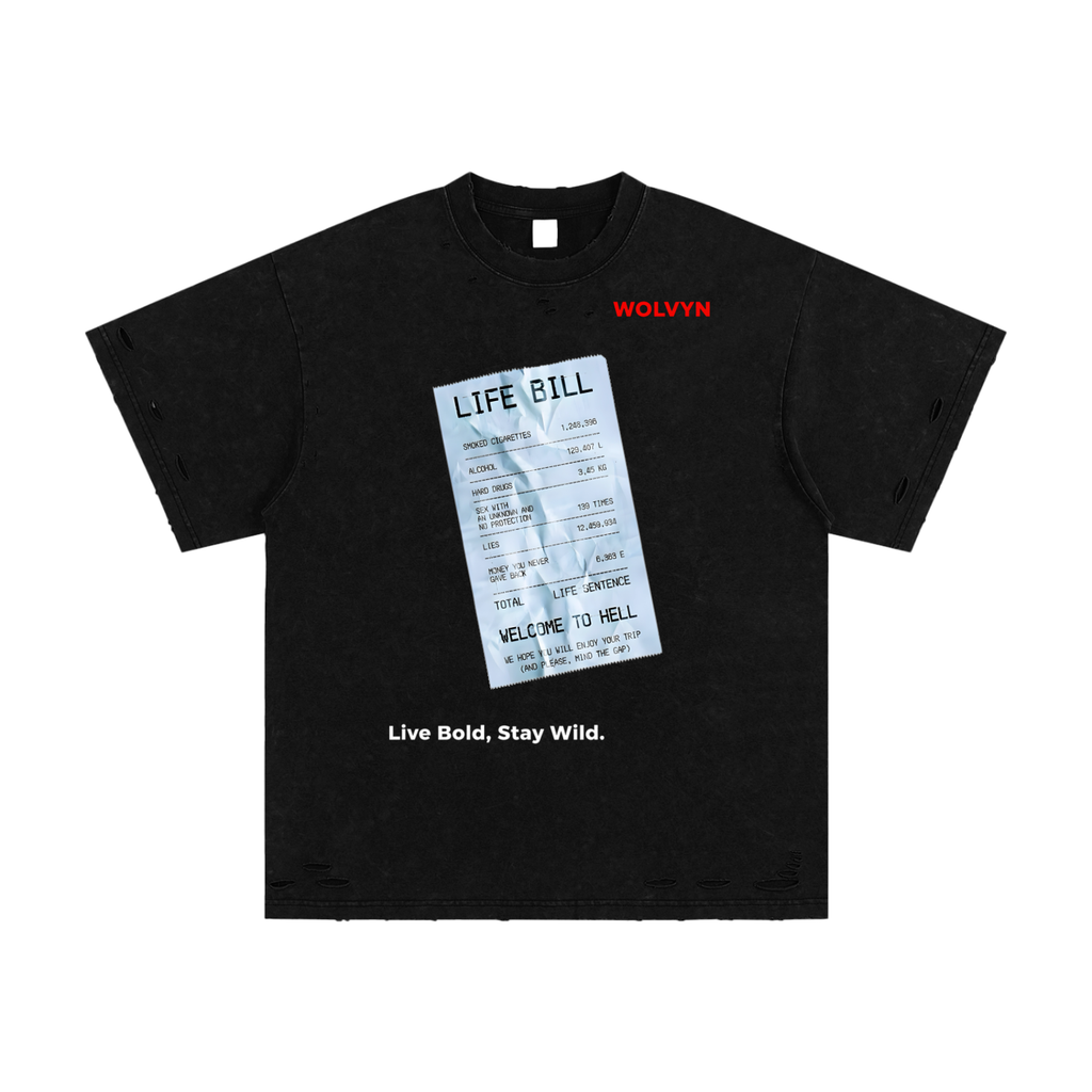 Heavyweight Snow Washed Hand-Frayed T-Shirt unisex loose 100% cotton drop shoulder short sleeve with 40×52cm front print