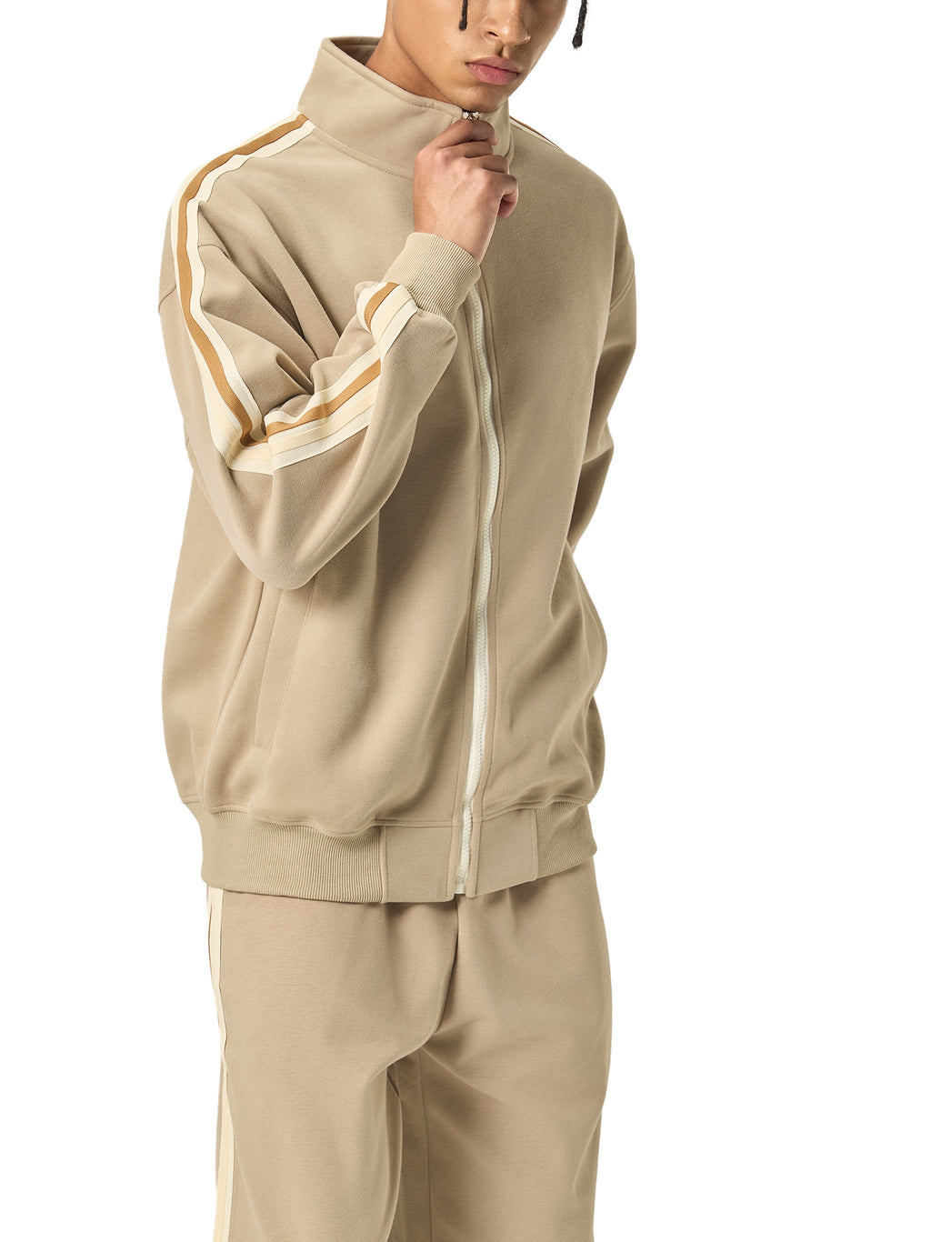 Contrast Side - Stripe Stand Collar Jacket - Wolvyn Apparel