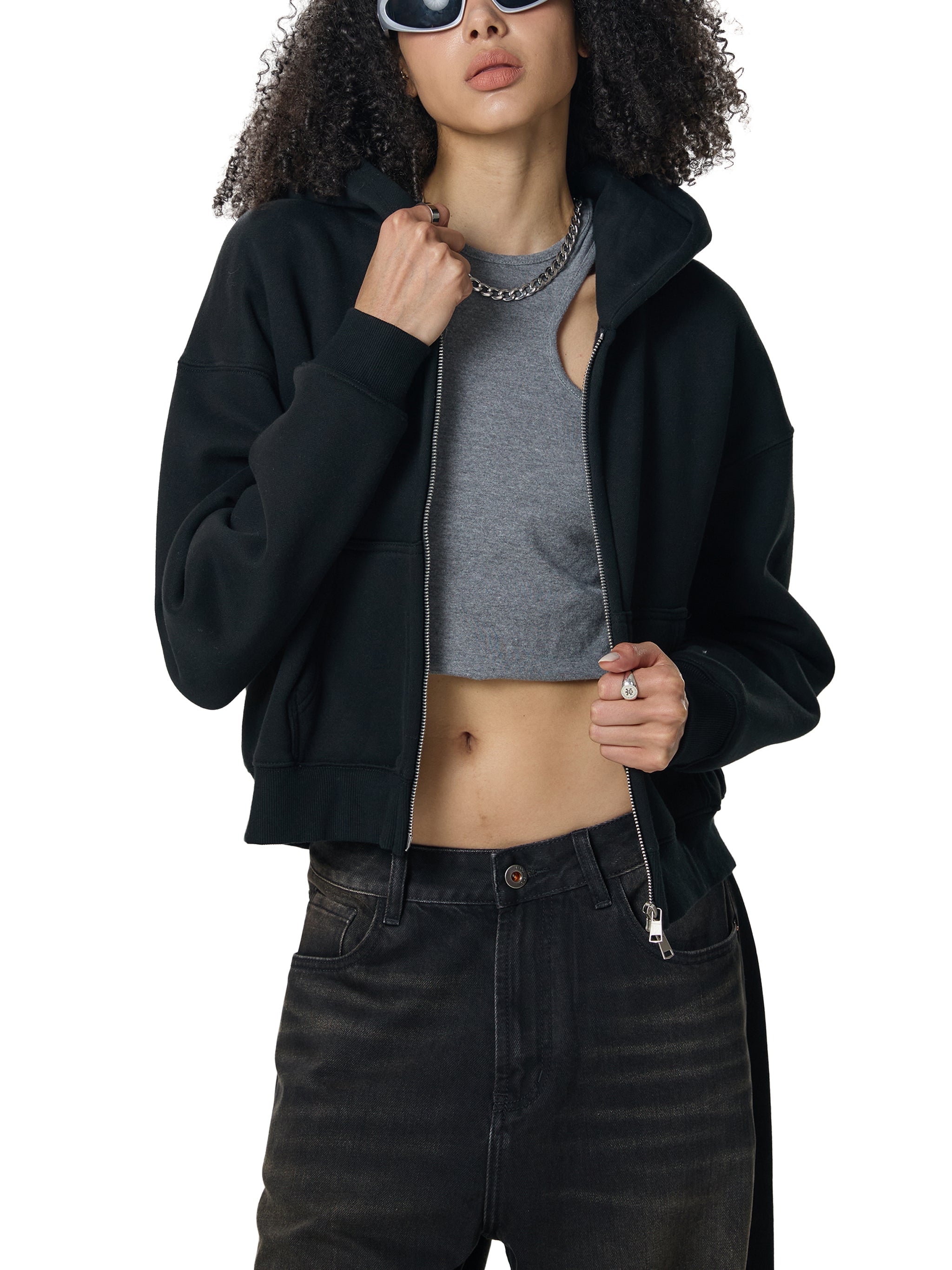 Fleeced Zip - Up Cropped Hoodie - Wolvyn Apparel
