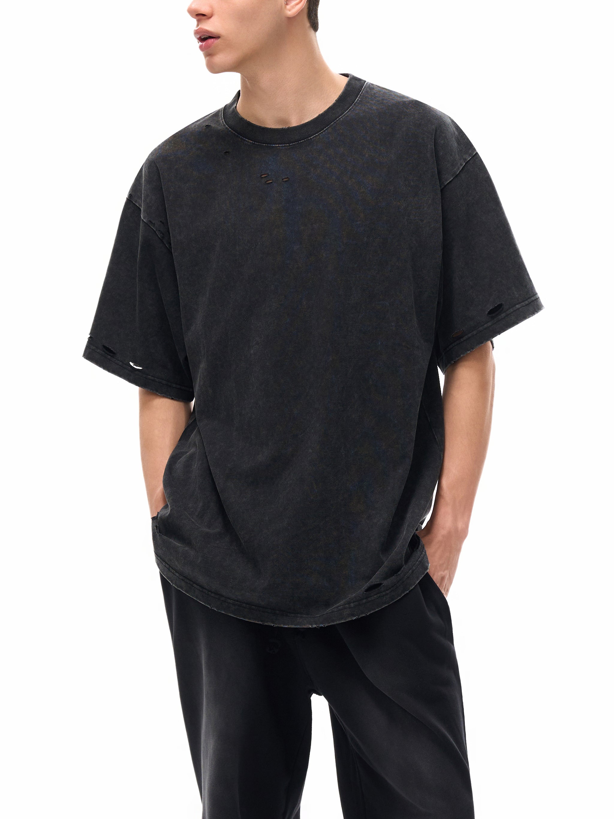 Heavyweight Snow Washed Hand - Frayed T-Shirt - Wolvyn Apparel