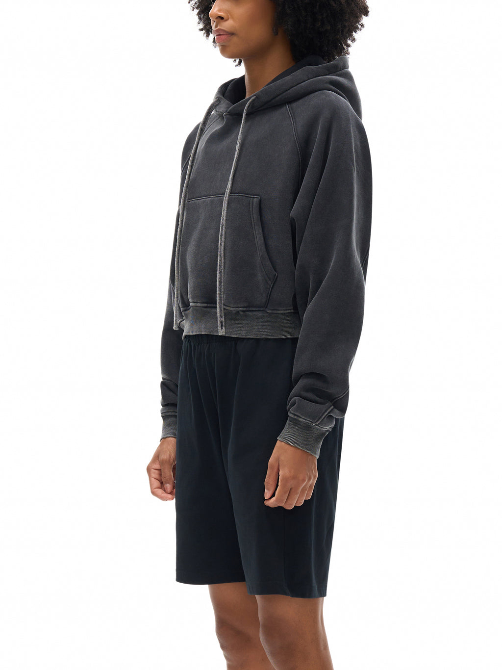 Wolvyn Script Star Snow Washed Cropped Hoodie