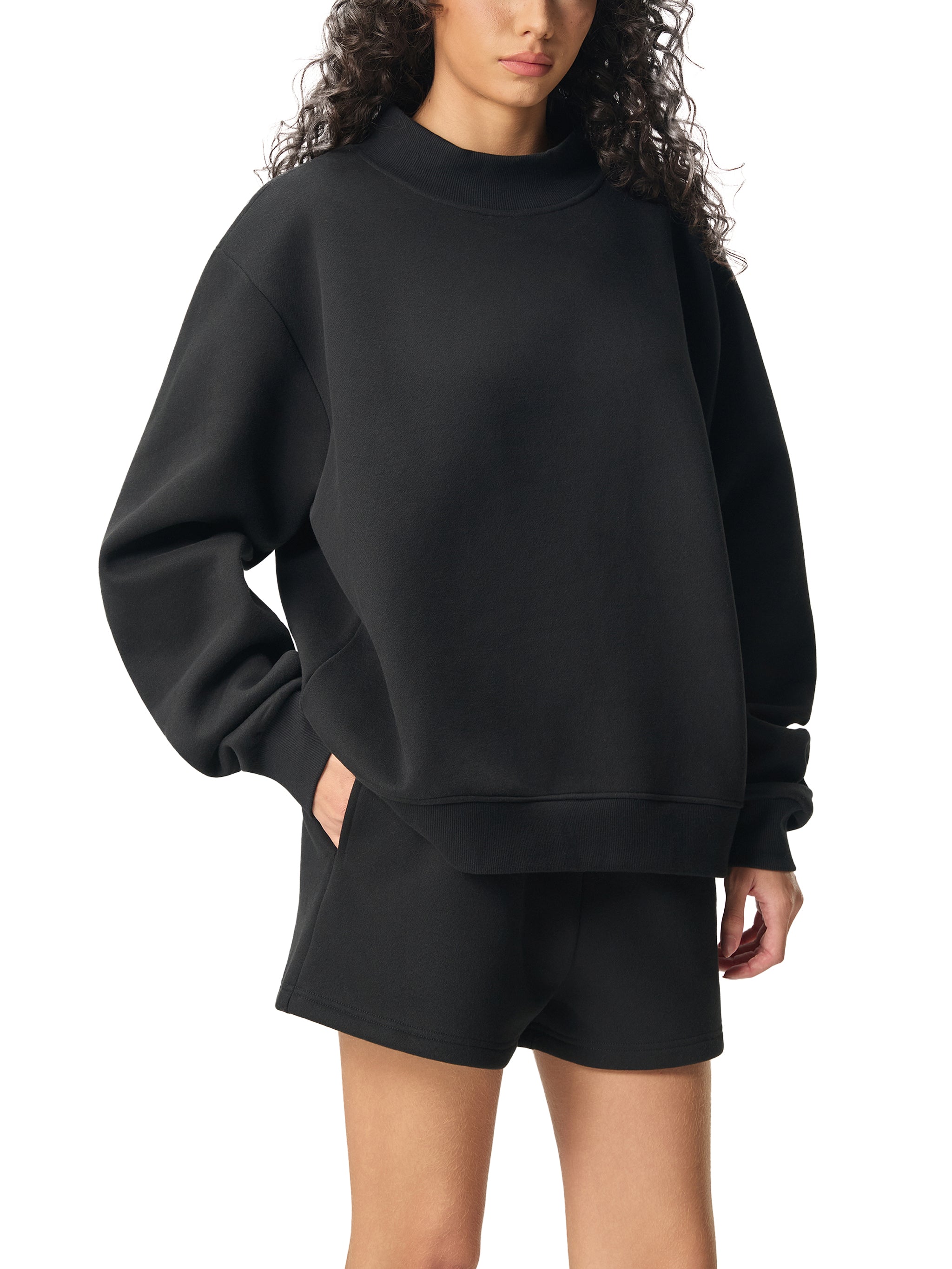 Wolvyn Script Star Fleece Mock Neck Crop Sweatshirt