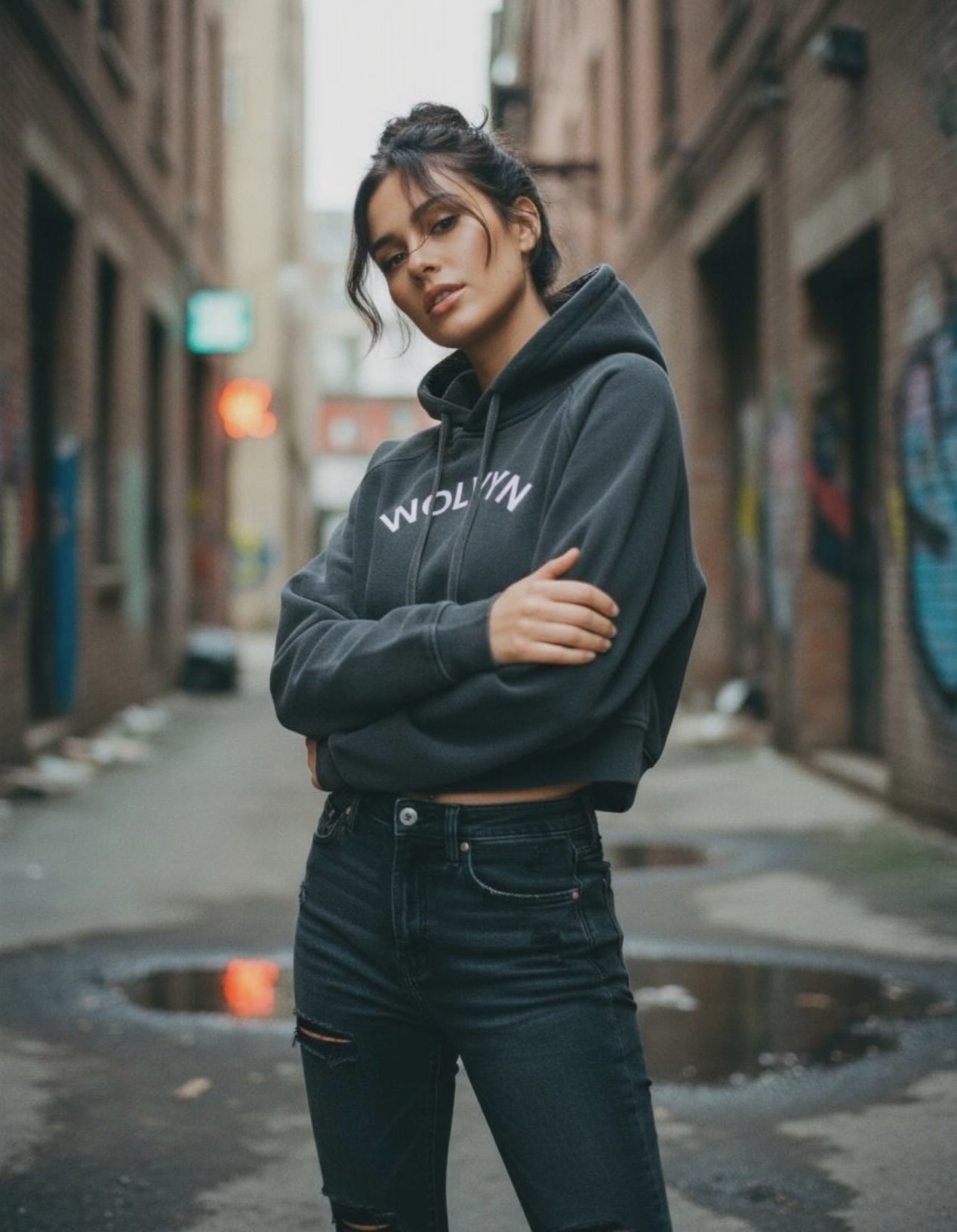 Wolvyn Staple Snow Washed Cropped Hoodie