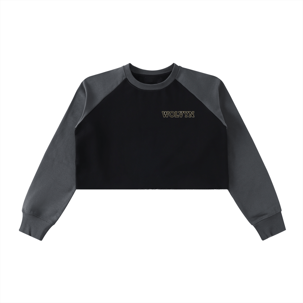 Raw - Hem Color - Block Raglan Crop Sweatshirt - Wolvyn Apparel
