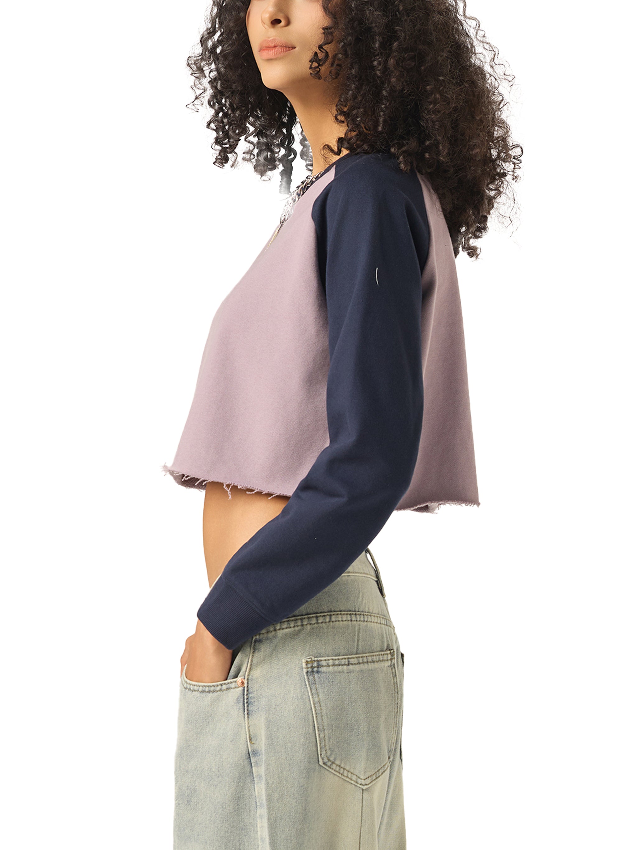 Raw - Hem Color - Block Raglan Crop Sweatshirt - Wolvyn Apparel