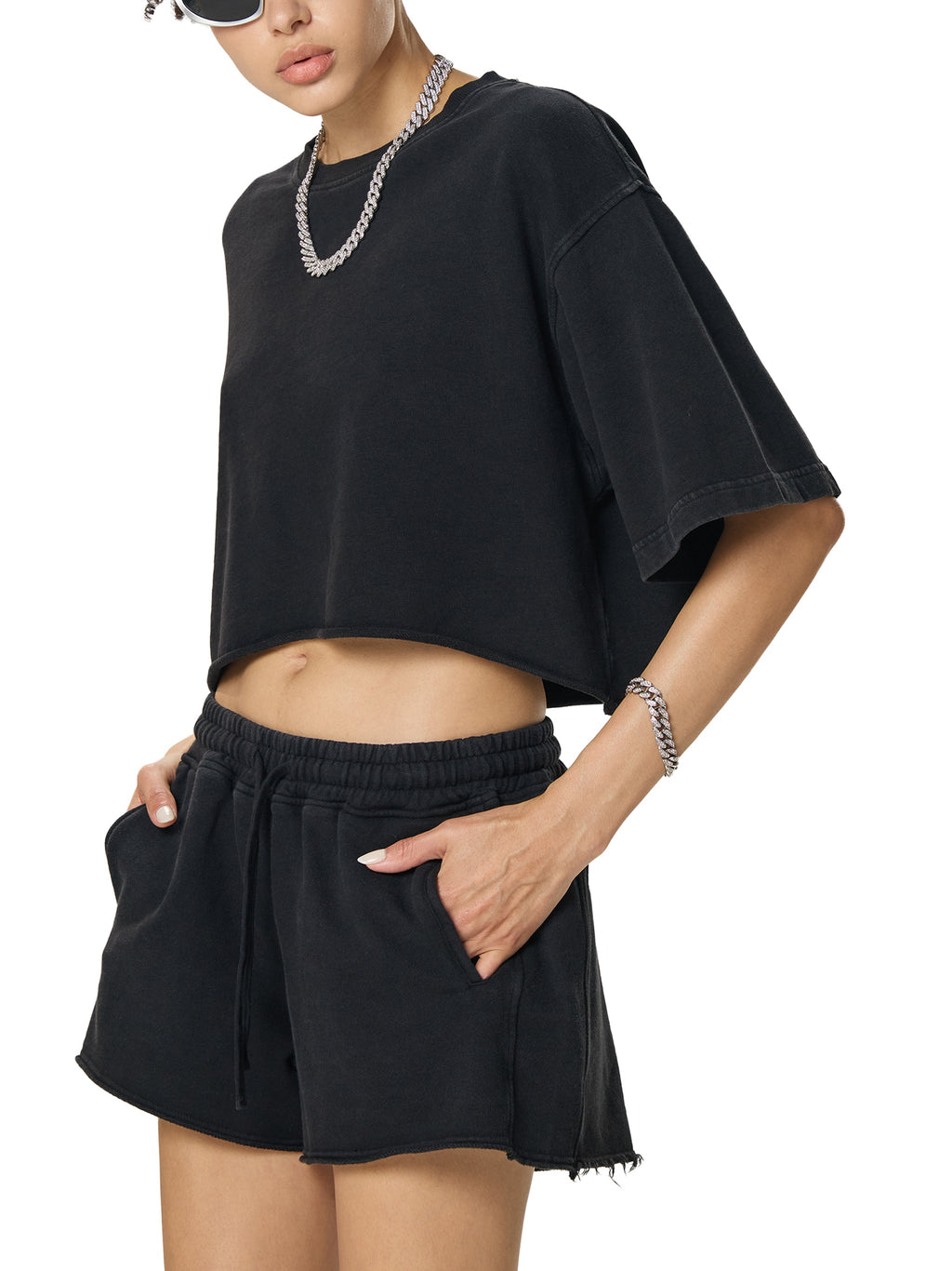 Snow Washed Raw Edge Crop Top - Wolvyn Apparel