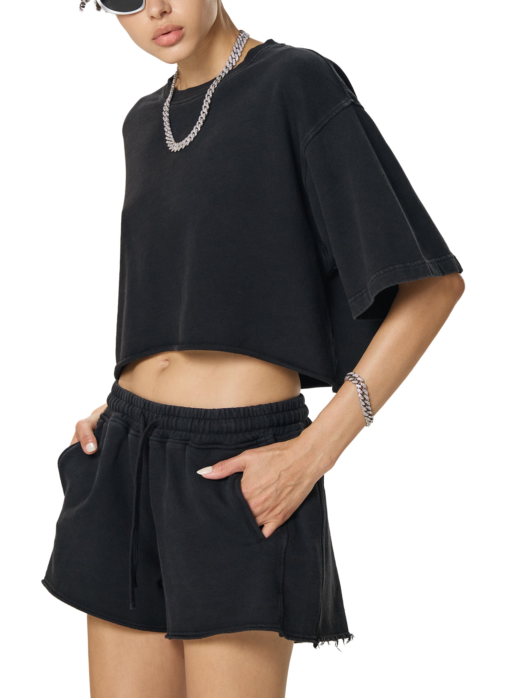 Snow Washed Raw Edge Crop Top - Wolvyn Apparel