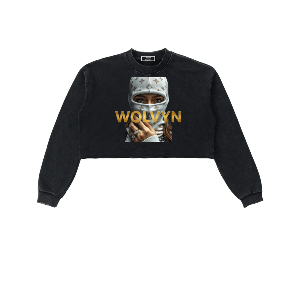 Snow Washed Raw Edge Cropped Sweatshirt - Wolvyn Apparel