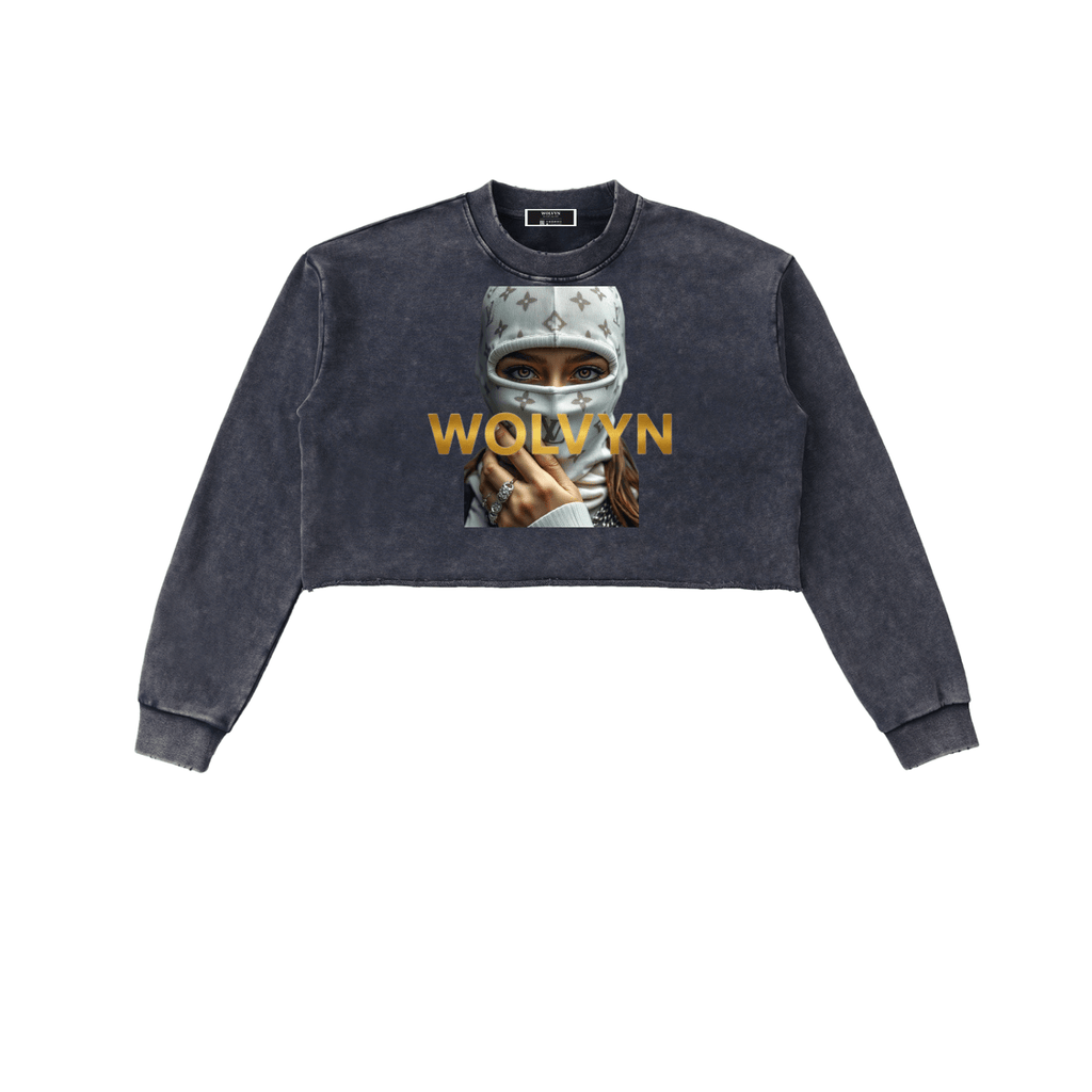 Snow Washed Raw Edge Cropped Sweatshirt - Wolvyn Apparel