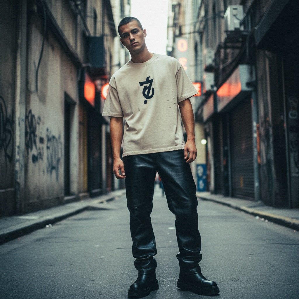 Wolvyn 67 Classic Frayed Boxy Tee unisex 100% cotton loose fit frayed hem round neck 40x52 cm print