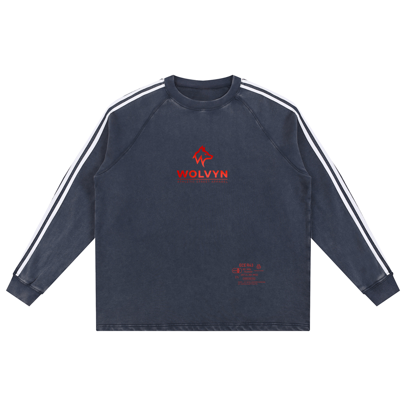 Wolvyn Athletic Street Club - Snow Washed Contrast Tape Sweatshirt - Wolvyn Apparel