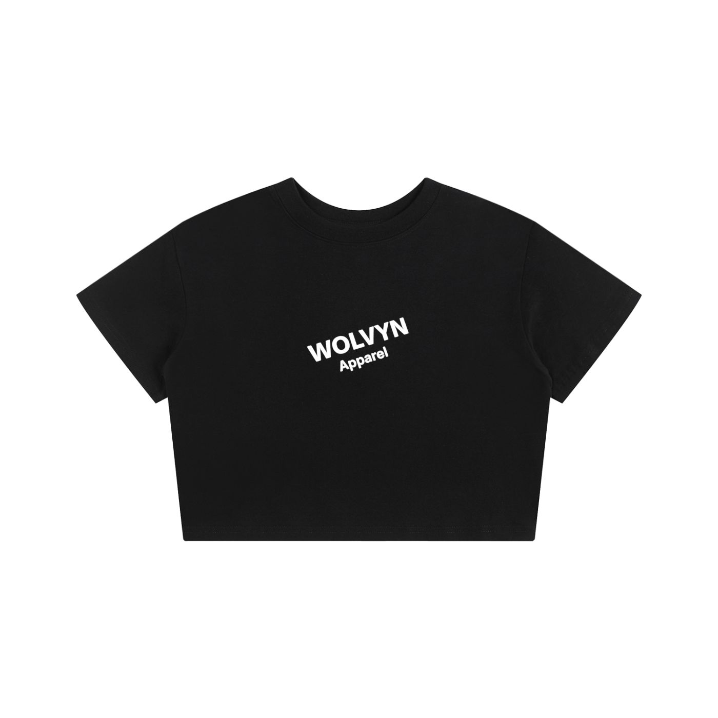 Wolvyn Baby Tee 100% cotton cropped loose fit round neck short sleeve black white 200 GSM print 40x52 cm