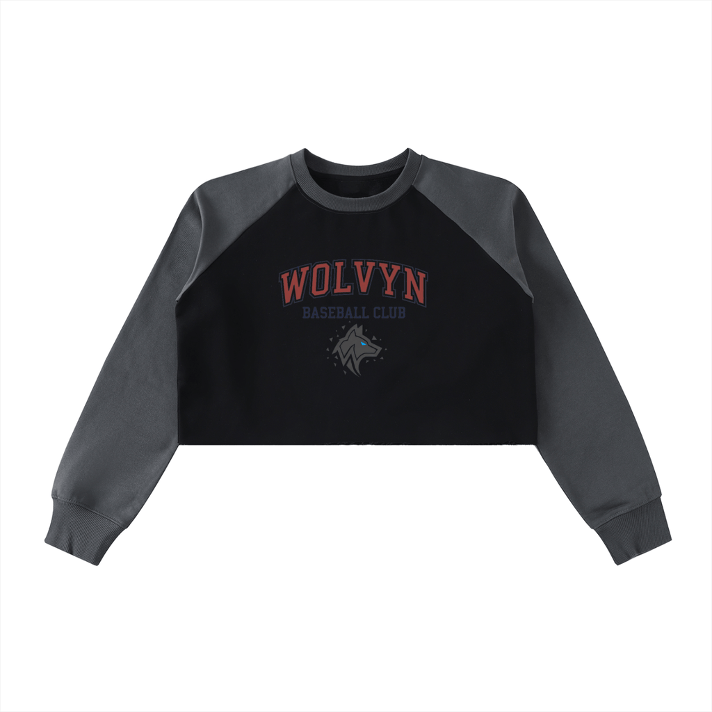 Wolvyn Baseball Club, Raw - Hem Color - Block Raglan Crop Sweatshirt - Wolvyn Apparel