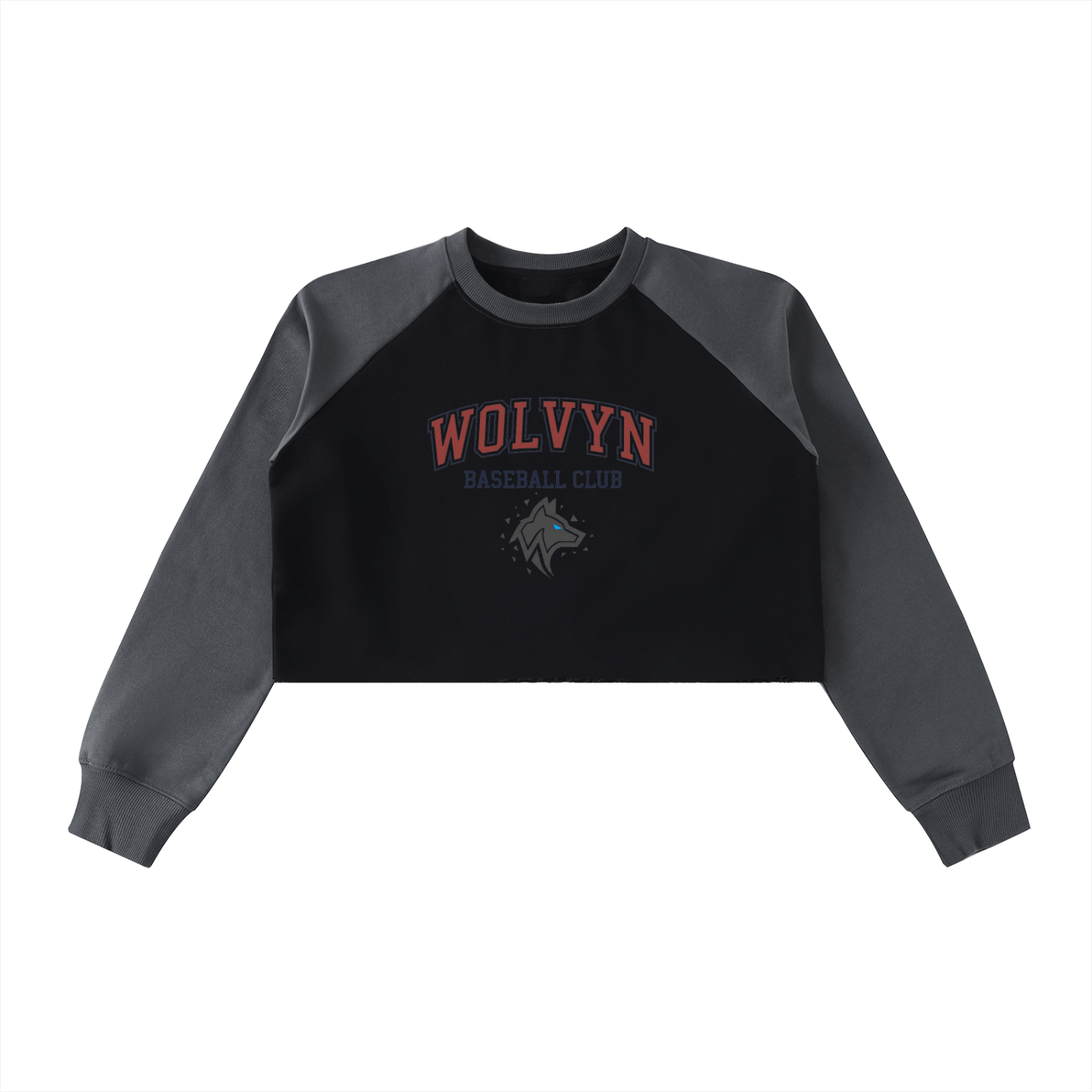 Wolvyn Baseball Club, Raw - Hem Color - Block Raglan Crop Sweatshirt - Wolvyn Apparel