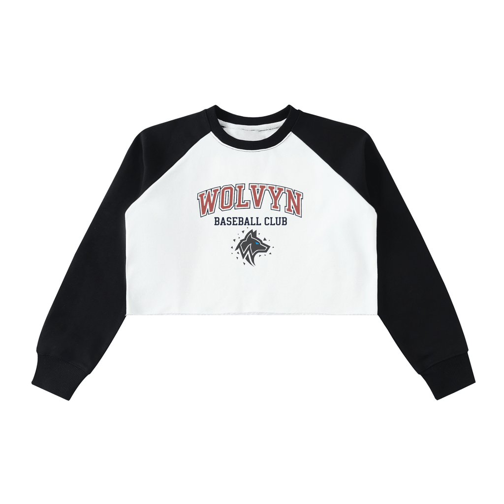 Wolvyn Baseball Club, Raw - Hem Color - Block Raglan Crop Sweatshirt - Wolvyn Apparel