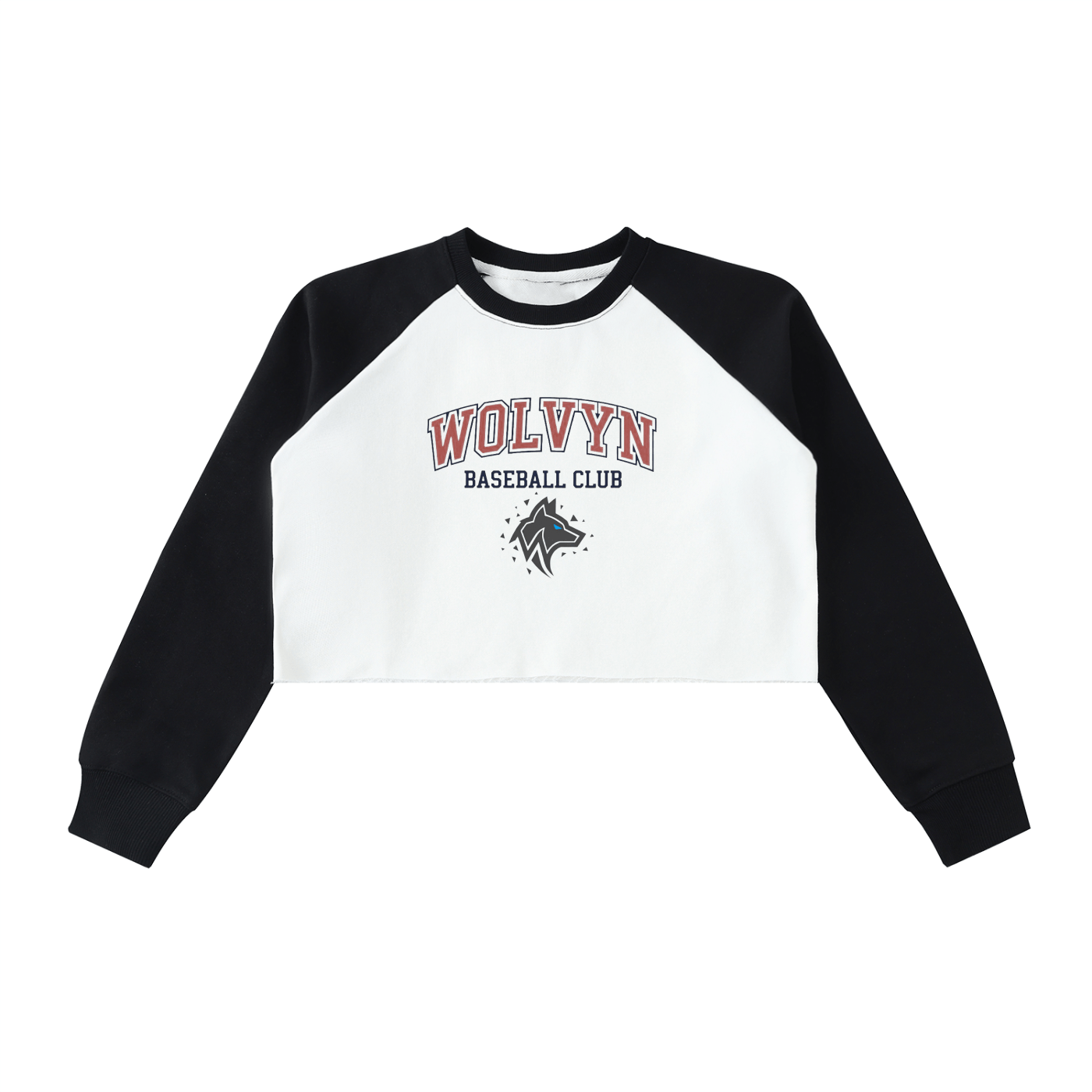 Wolvyn Baseball Club, Raw - Hem Color - Block Raglan Crop Sweatshirt - Wolvyn Apparel