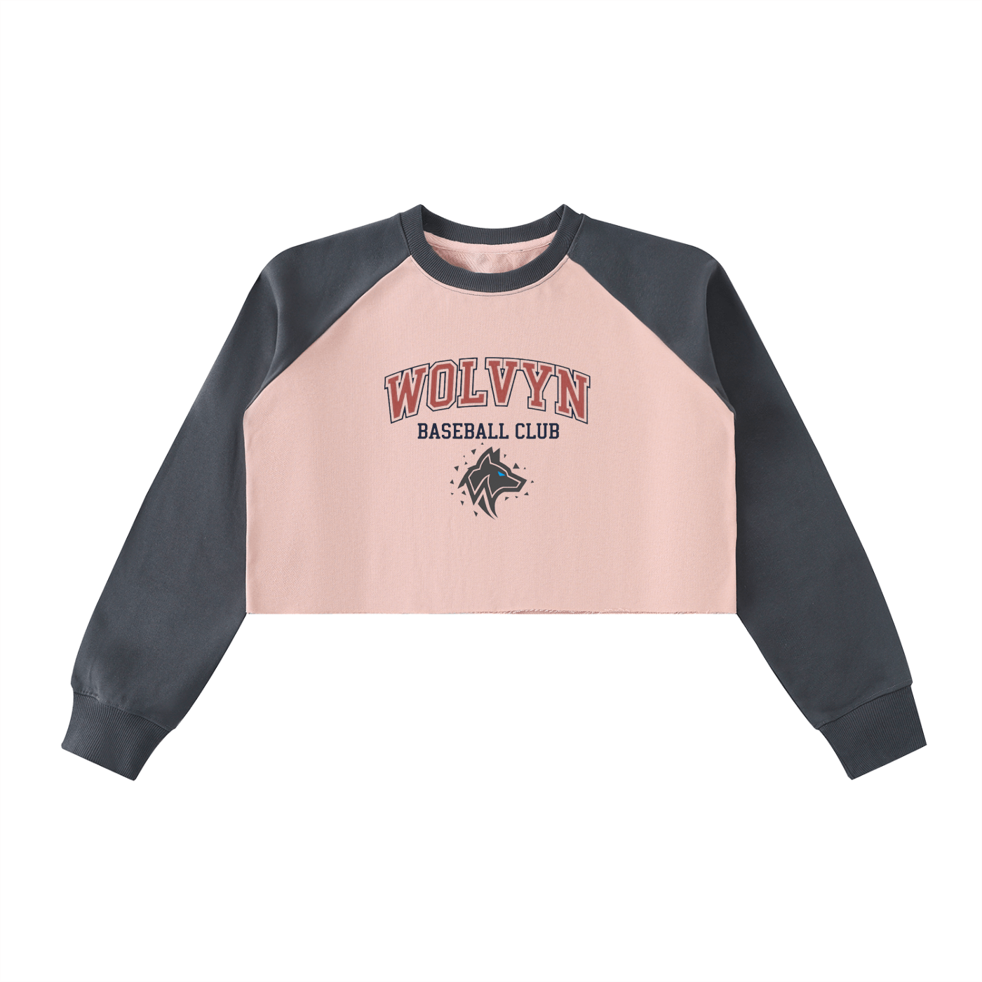 Wolvyn Baseball Club, Raw - Hem Color - Block Raglan Crop Sweatshirt - Wolvyn Apparel