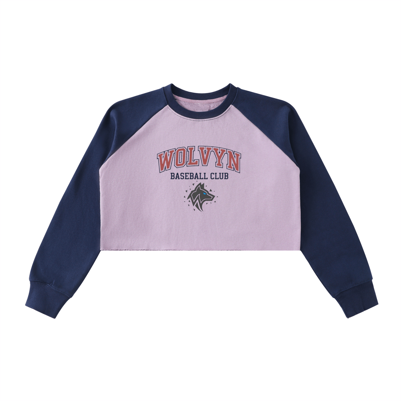 Wolvyn Baseball Club, Raw - Hem Color - Block Raglan Crop Sweatshirt - Wolvyn Apparel