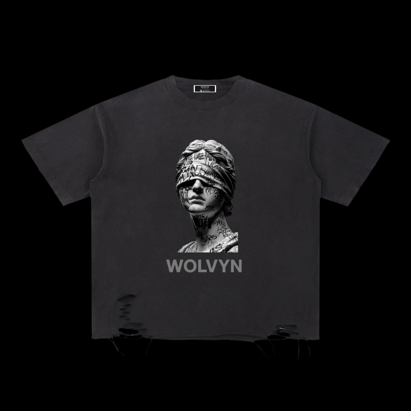 Wolvyn Blindfold Snow Washed Raw - Hem T-Shirt - Wolvyn Apparel