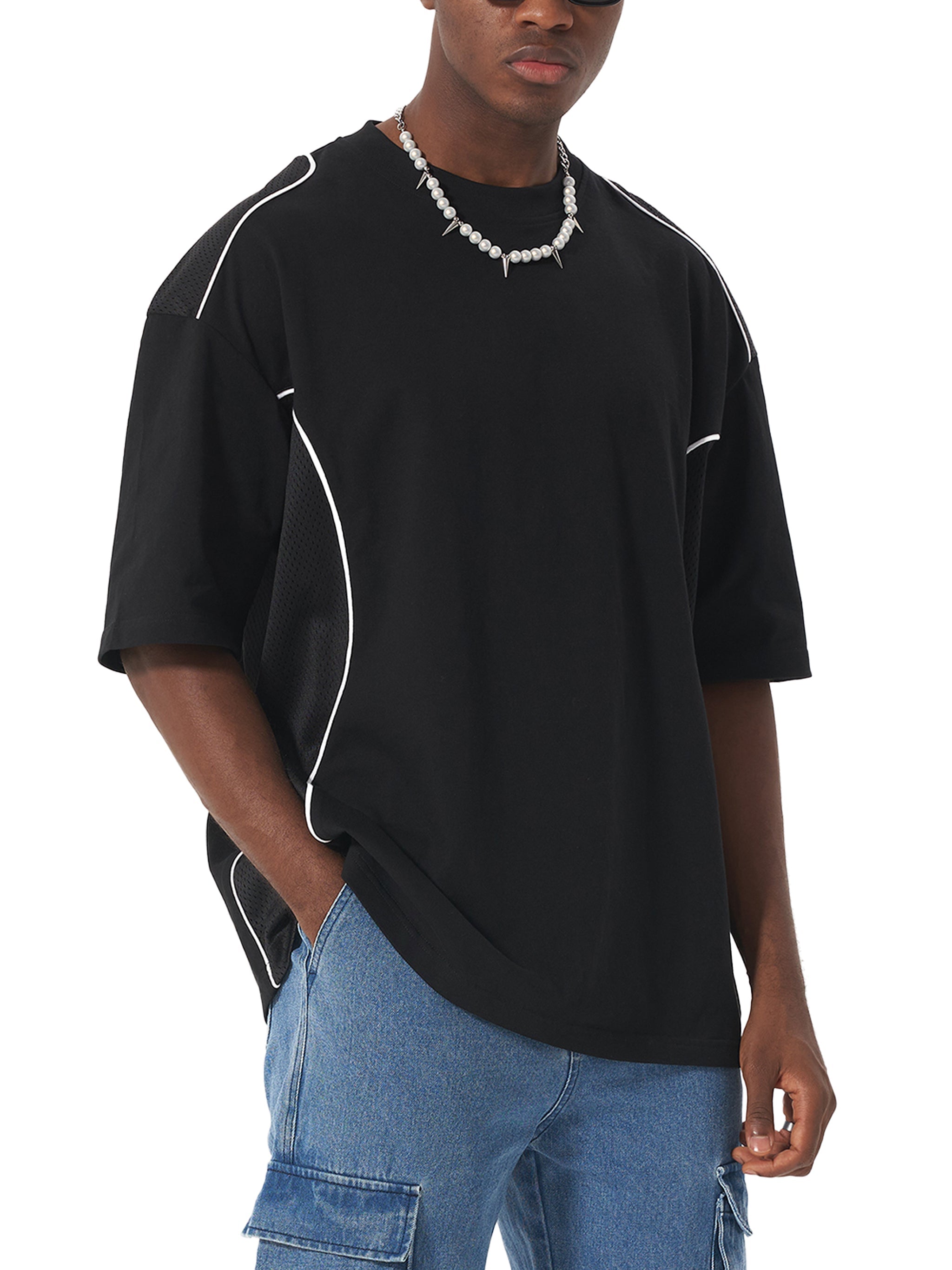 Wolvyn Contrast Piped Panel T-Shirt - Wolvyn Apparel