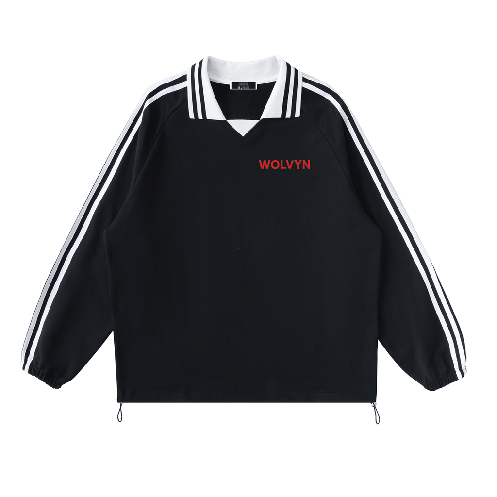 Wolvyn Contrast Striped Lapel Collar Sweatshirt - Wolvyn Apparel