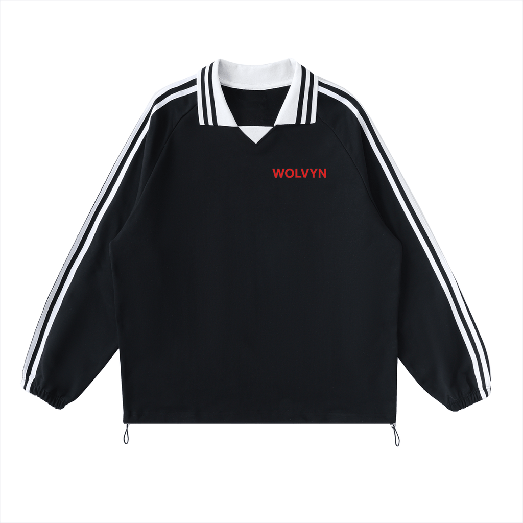 Wolvyn Contrast Striped Lapel Collar Sweatshirt - Wolvyn Apparel