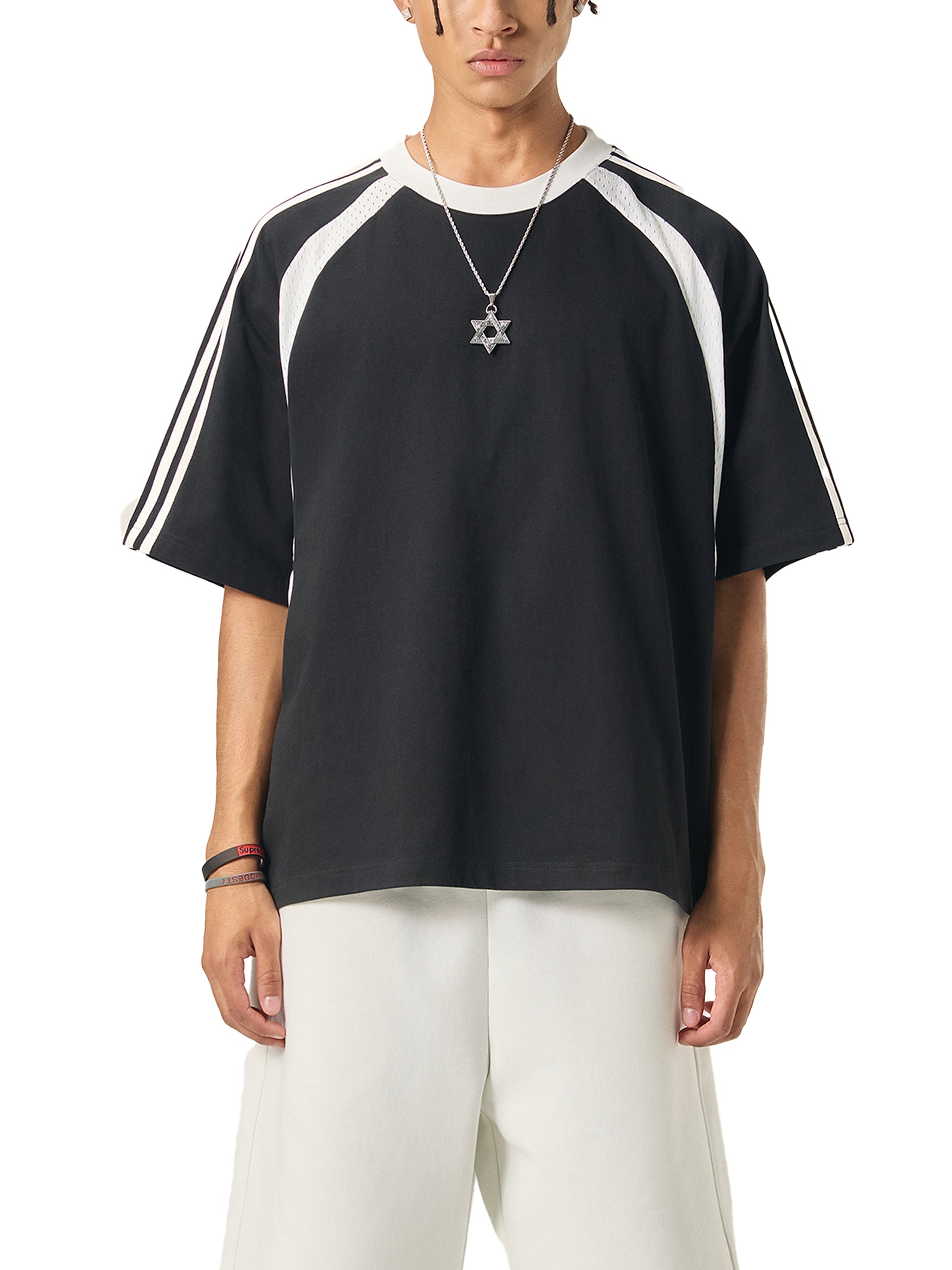 Wolvyn Contrast Stripes Panel Mesh T-shirt - Wolvyn Apparel
