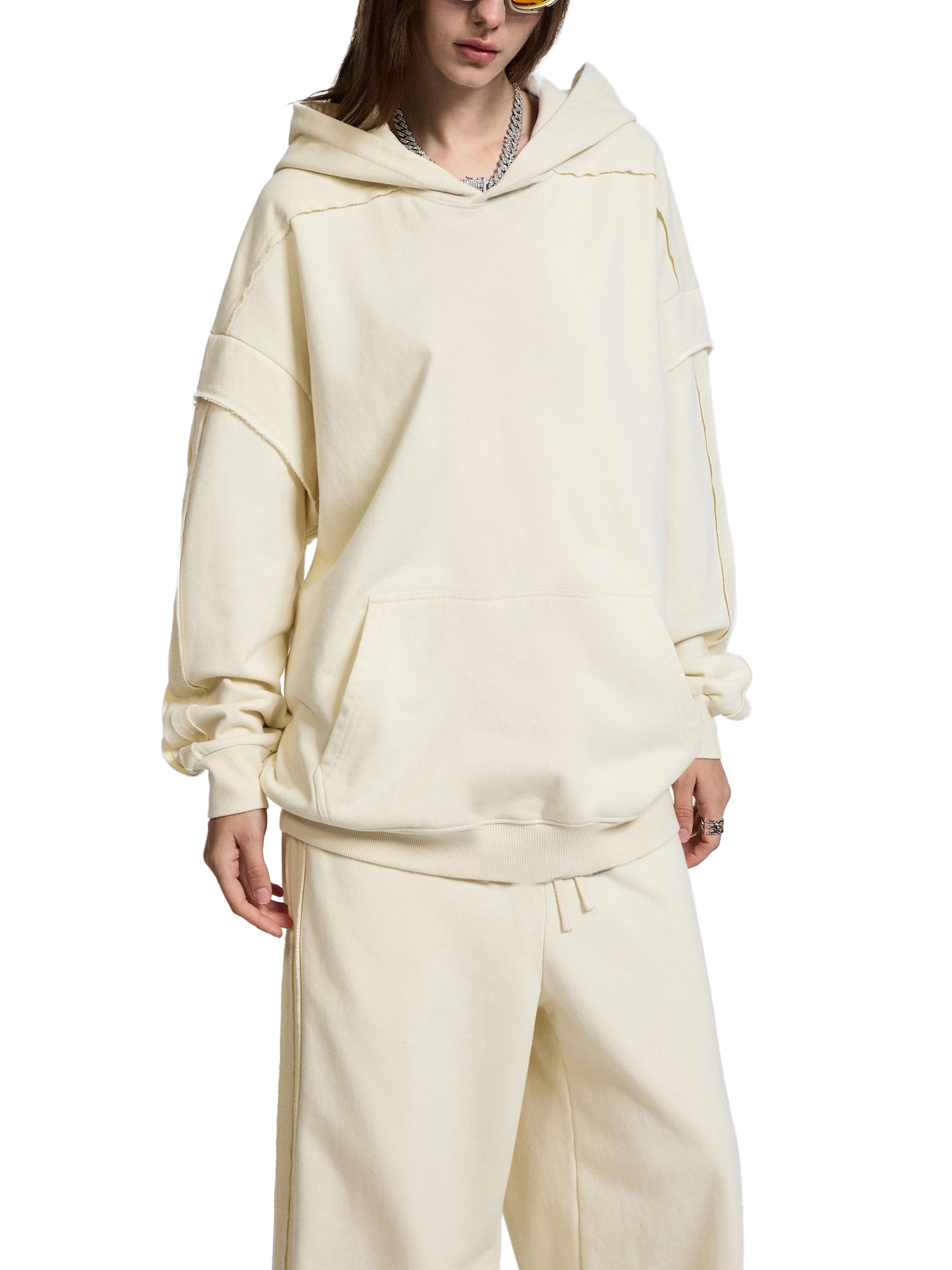 Wolvyn Contrast Tape Raw Edge Double Layered Hoodie - Wolvyn Apparel