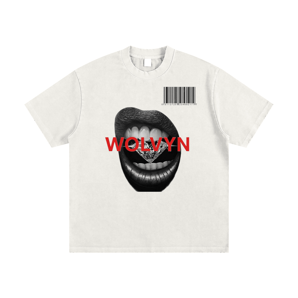 Wolvyn Diamond Teeth Heavyweight Vintage Washed Frayed T-Shirt - 430 GSM - Wolvyn Apparel