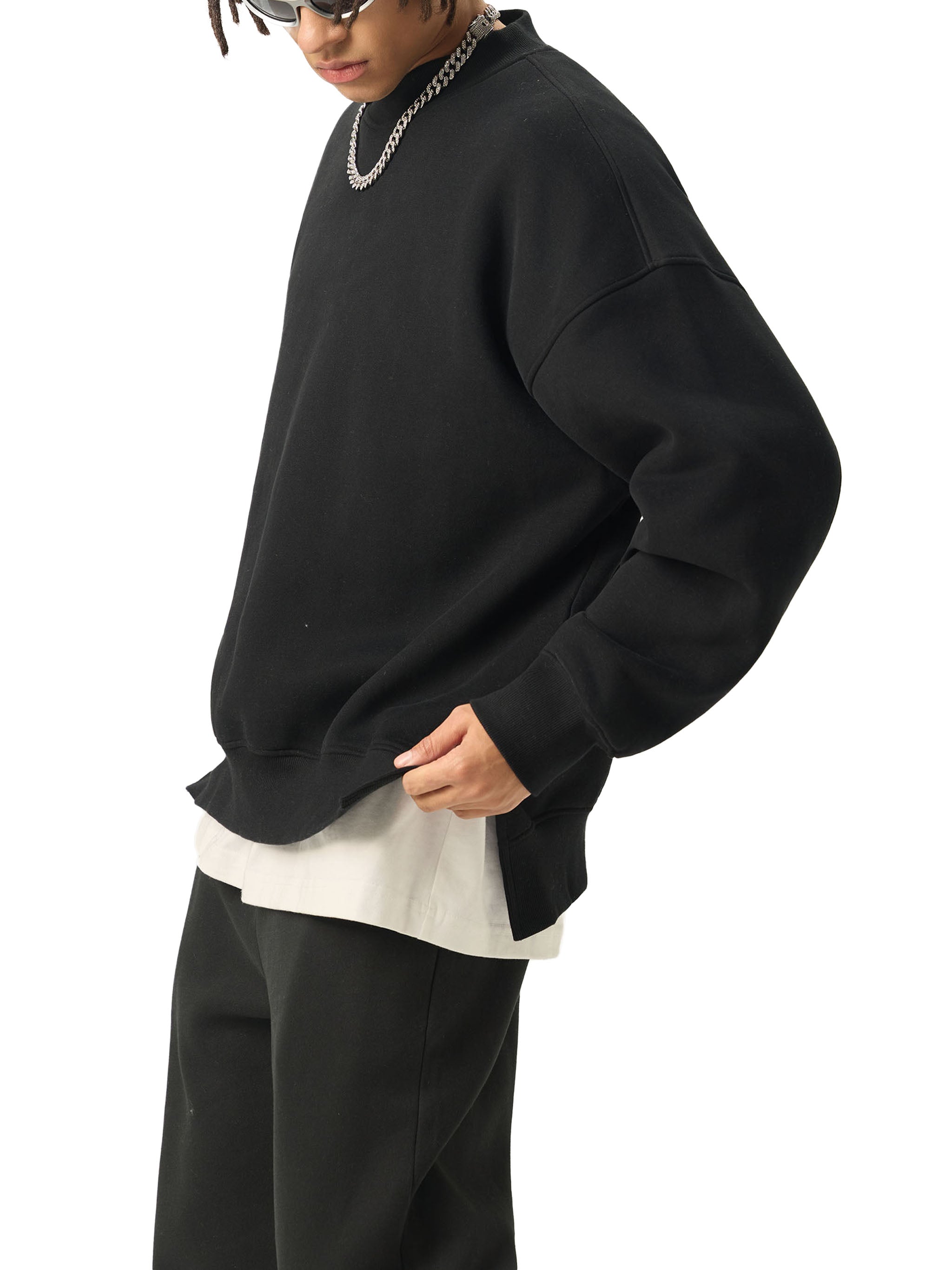 Wolvyn Fleece Side Slit Crewneck Sweatshirt - Wolvyn Apparel