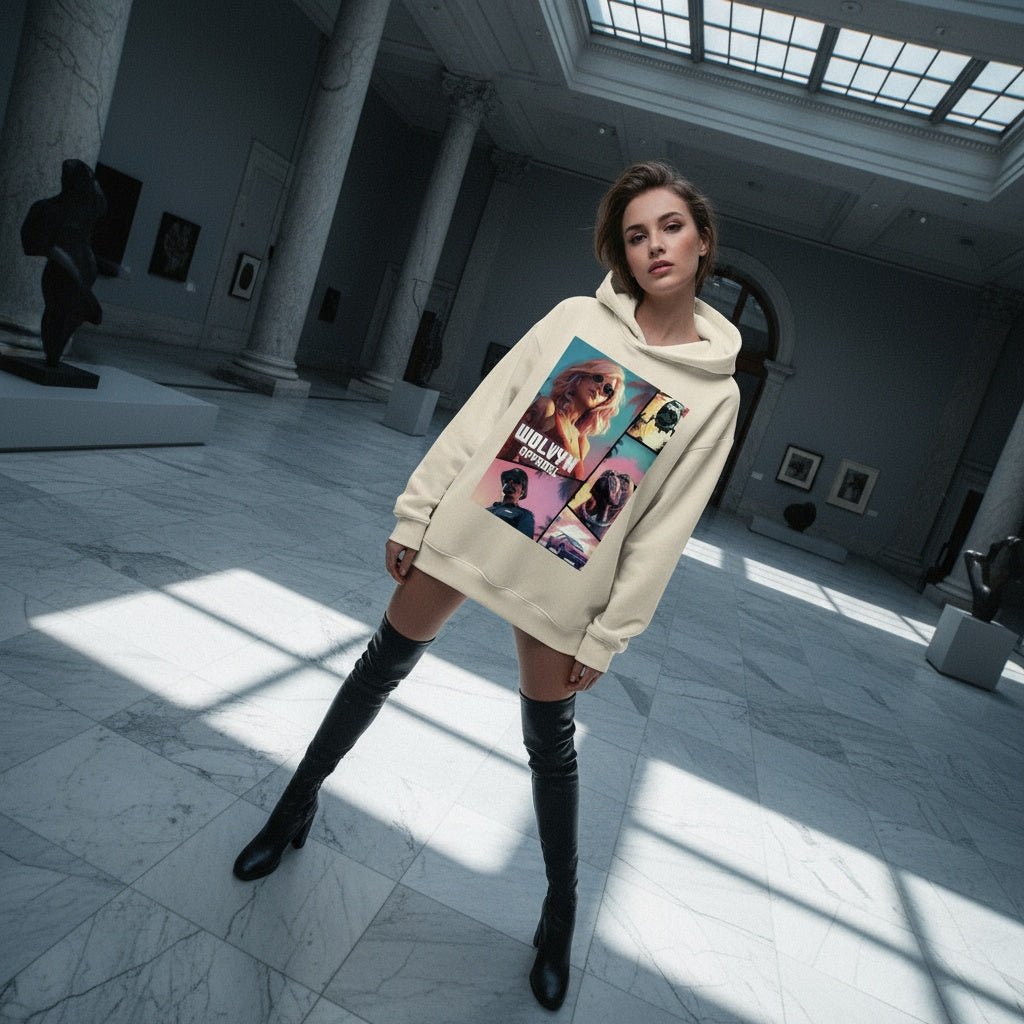 Wolvyn Grand Theft Fleeced Boxy Hoodie unisex thick fleece drop-shoulder hood front 40x52cm print