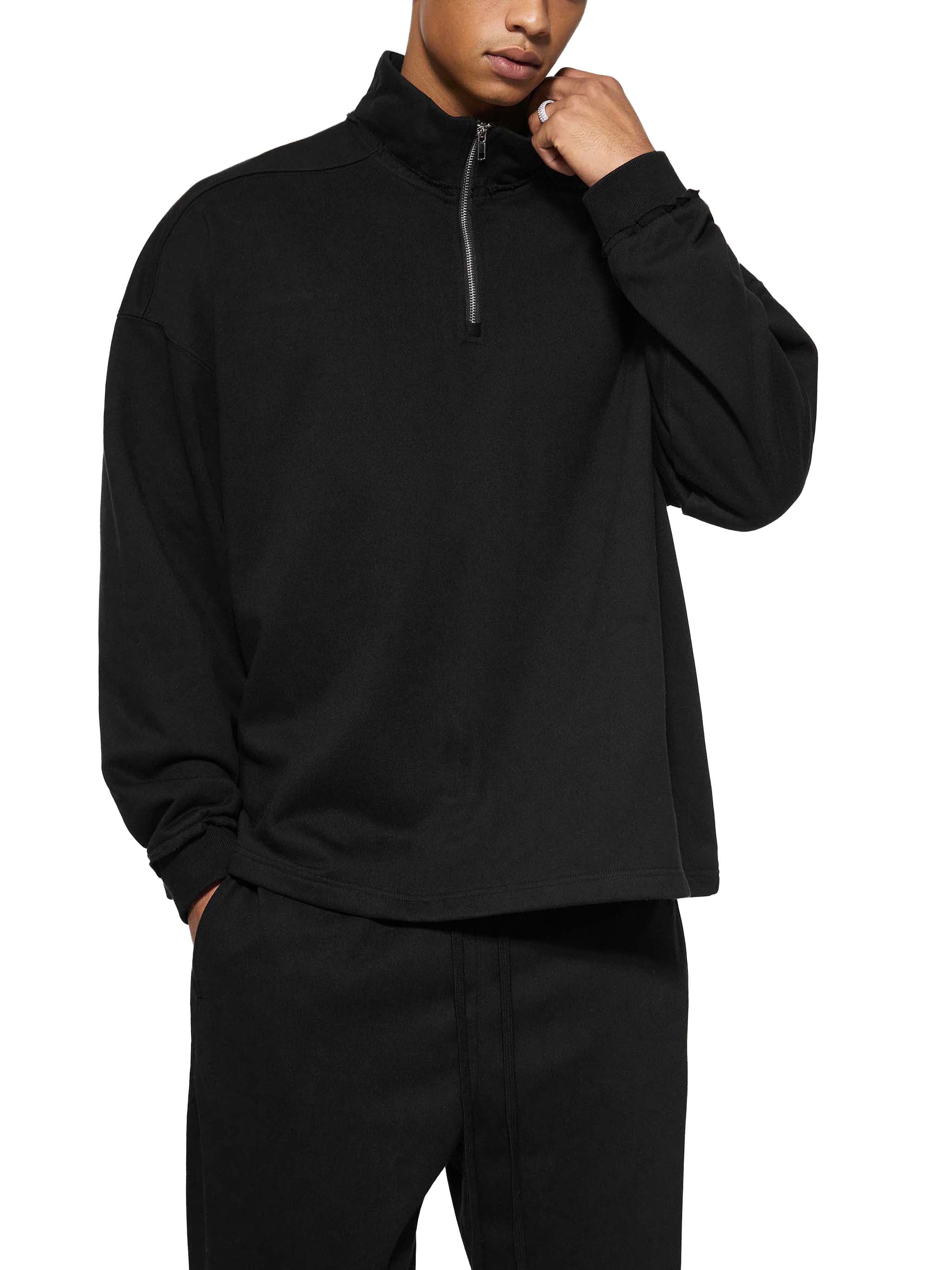 Wolvyn Half - Zip Rolled Edge Fleece Sweatshirt - Wolvyn Apparel