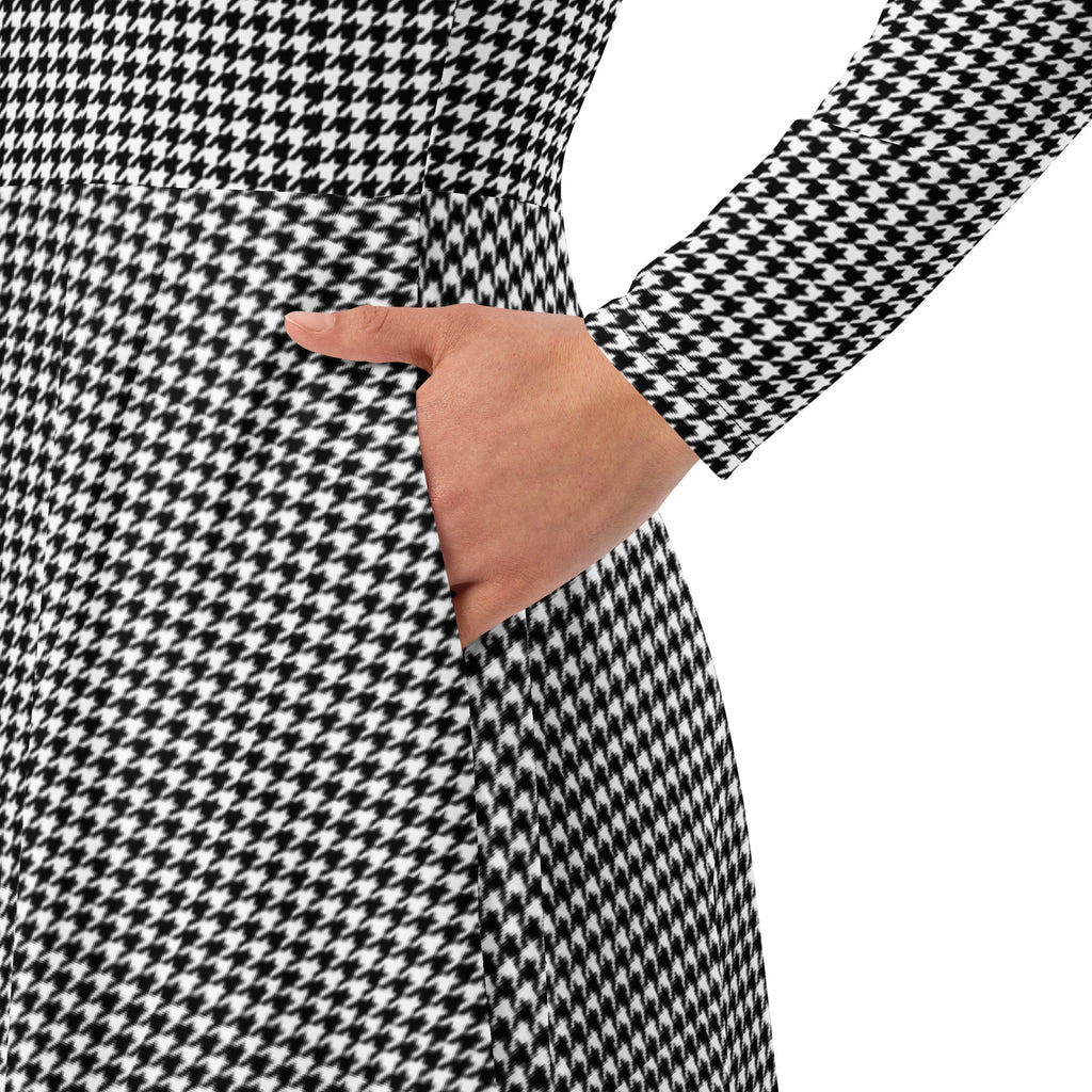 Wolvyn Houndstooth All - over print long sleeve midi dress - Wolvyn Apparel