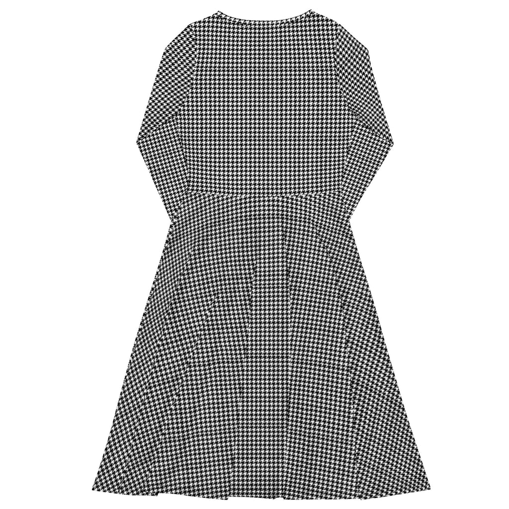 Wolvyn Houndstooth All - over print long sleeve midi dress - Wolvyn Apparel