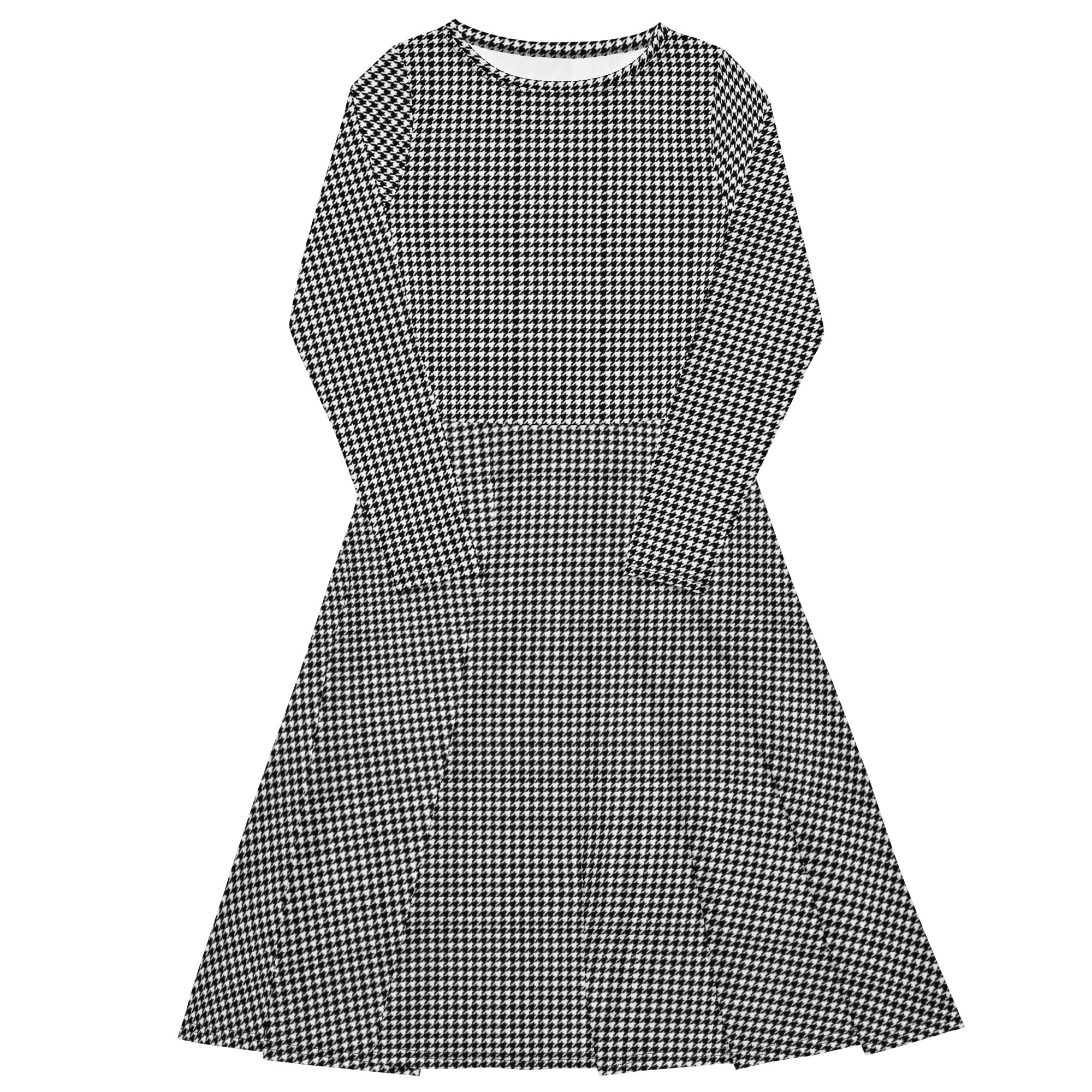Wolvyn Houndstooth All - over print long sleeve midi dress - Wolvyn Apparel