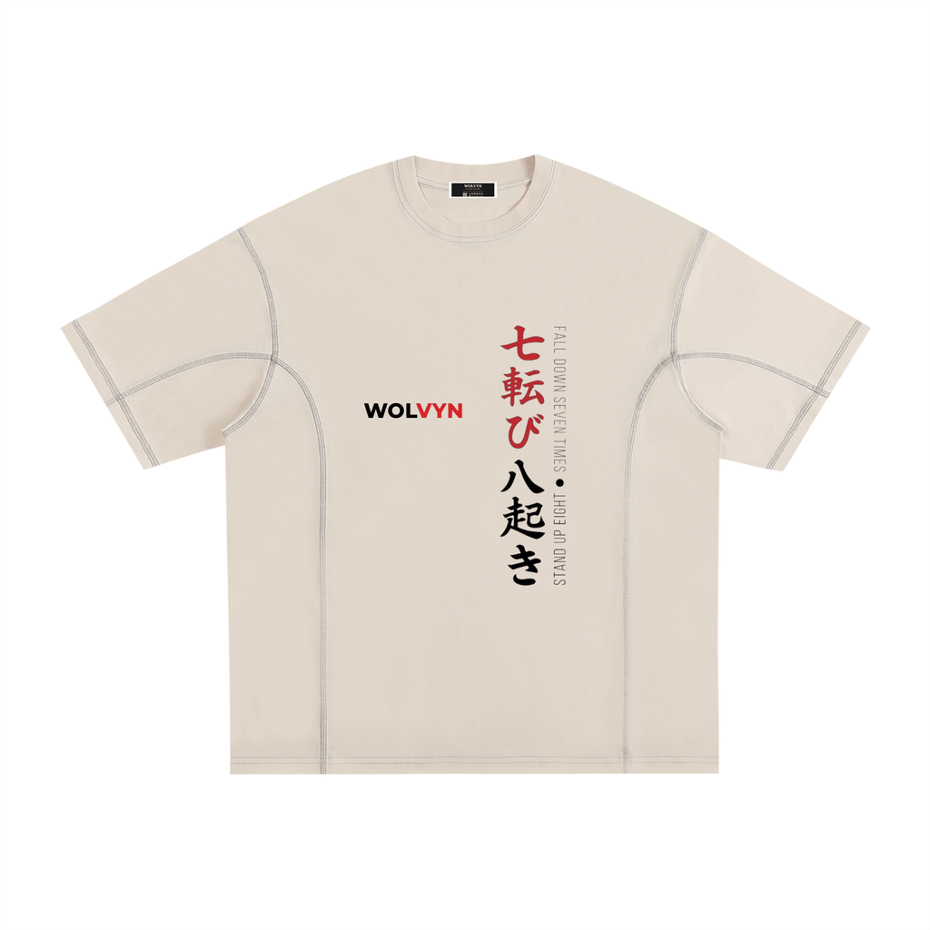 Wolvyn Japanese Streetwear Contrast - Stitched Cotton T-Shirt - Wolvyn Apparel