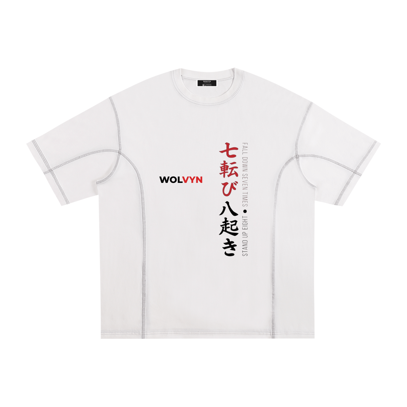Wolvyn Japanese Streetwear Contrast - Stitched Cotton T-Shirt - Wolvyn Apparel
