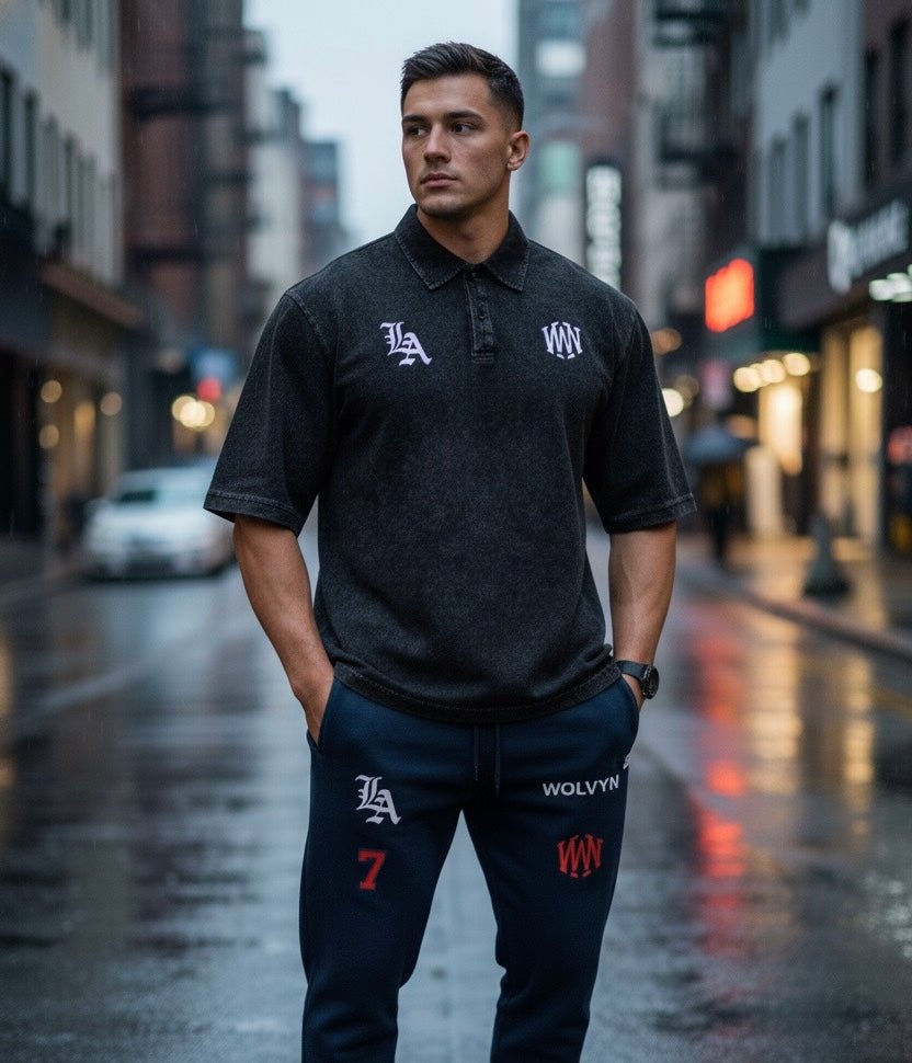 Wolvyn LA Branch Essential Jogger sweatpants, loose unisex cotton-blend mid-waist with side pockets and elastic cuffs