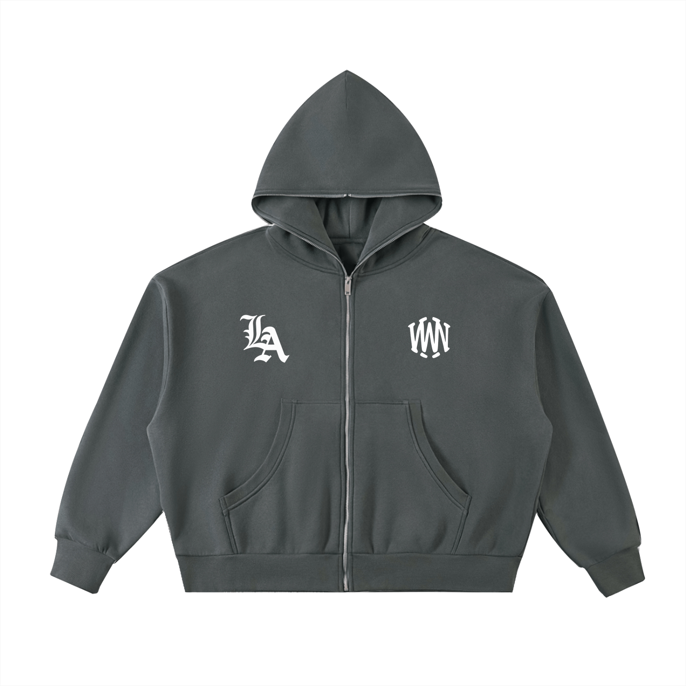 Wolvyn “LA Branch” Fleeced Full - Zip Boxy Hoodie - Wolvyn Apparel