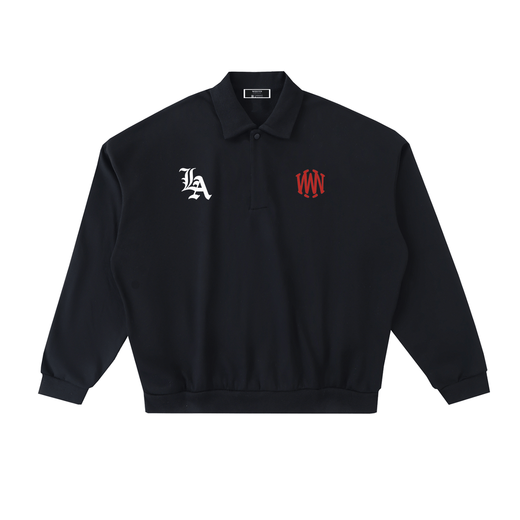 Wolvyn LA Heavyweight Fleece Polo Sweatshirt men loose fit lapel collar drop shoulder long sleeve 65% cotton 35% polyester 445 g/m2