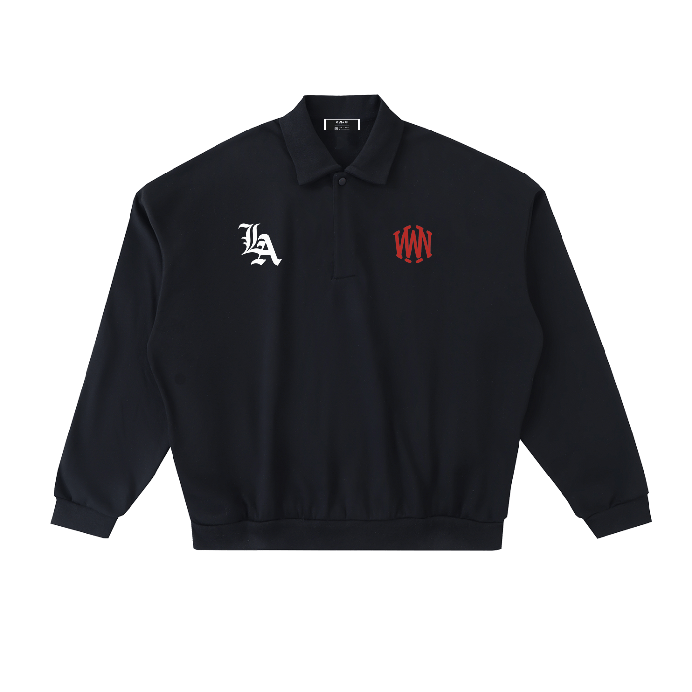 Wolvyn LA Heavyweight Fleece Polo Sweatshirt men loose fit lapel collar drop shoulder long sleeve 65% cotton 35% polyester 445 g/m2