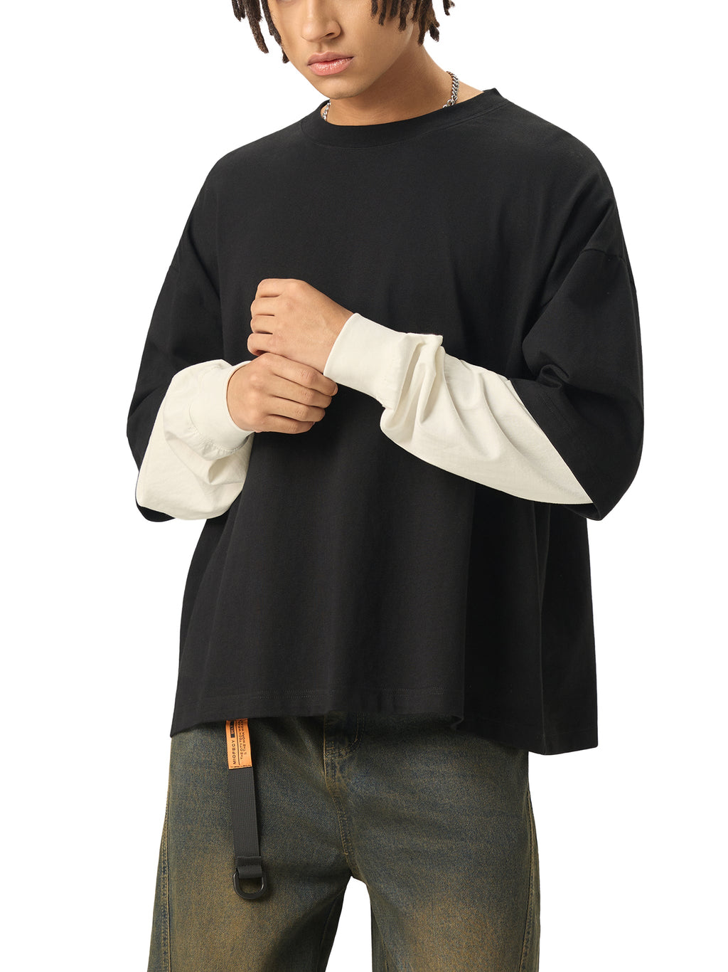 Wolvyn Layered Contrast Sleeve Cotton T-Shirt - Wolvyn Apparel