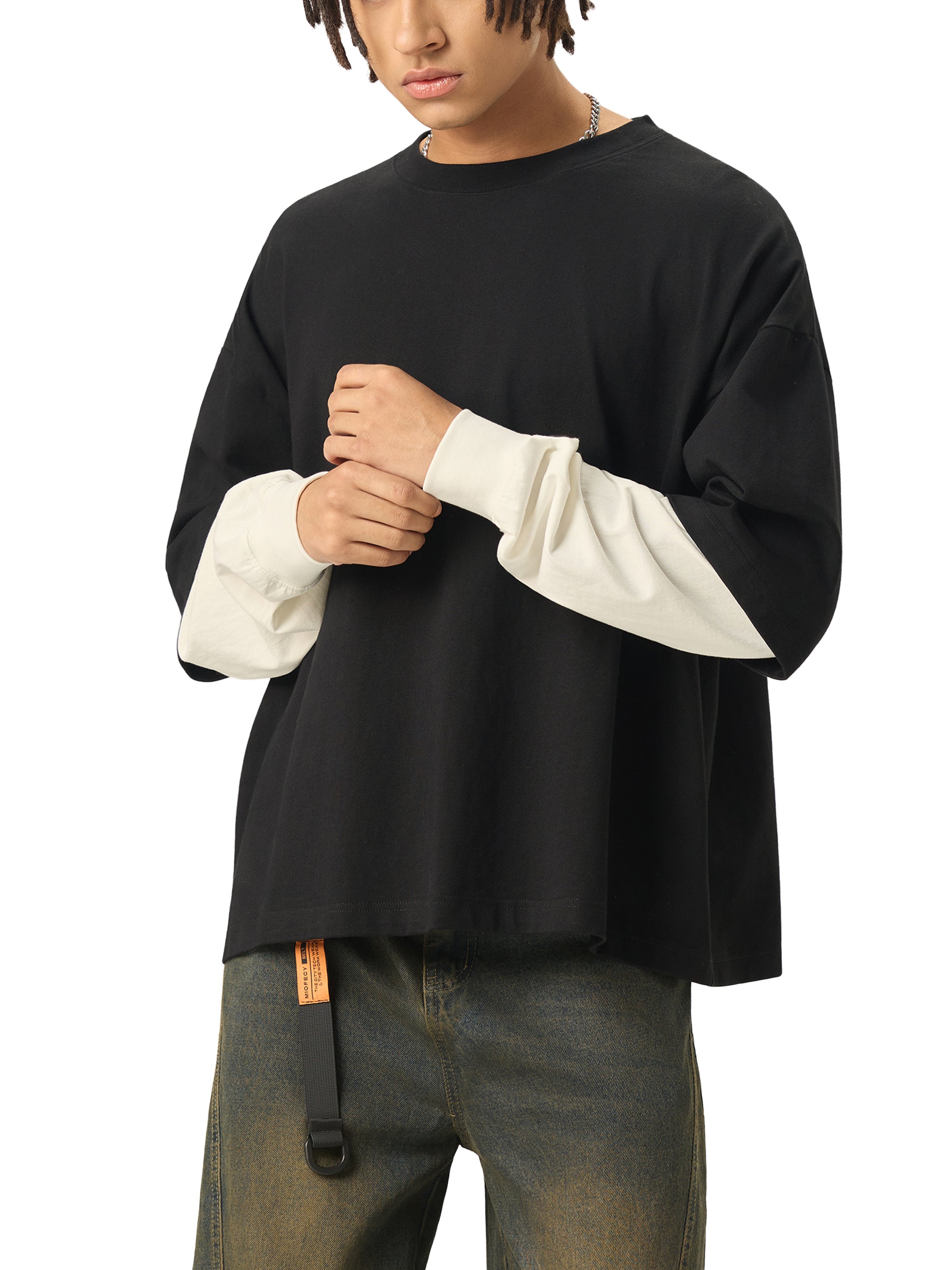 Wolvyn Layered Contrast Sleeve Cotton T-Shirt - Wolvyn Apparel