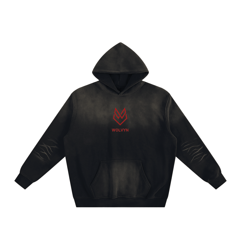 Wolvyn Red Wolf Sunfade Fleeced Hoodie - Wolvyn Apparel