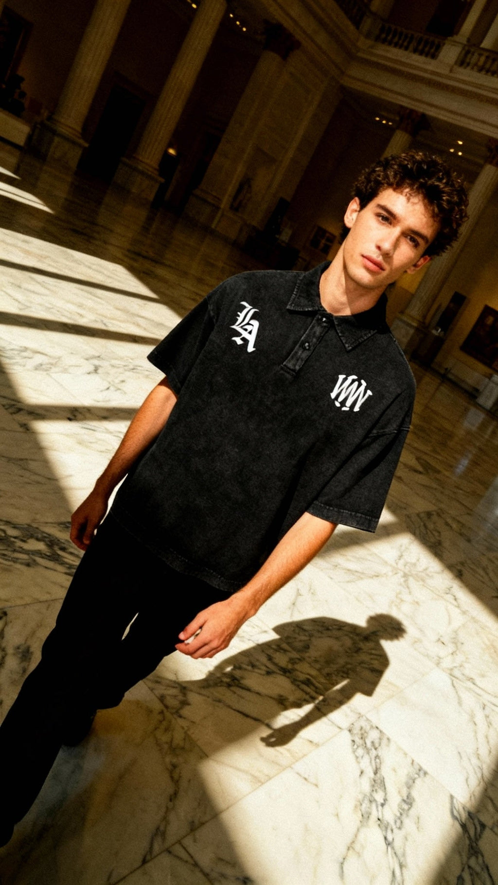 Wolvyn Script Heavyweight Snow - Washed Polo T-Shirt - Wolvyn Apparel