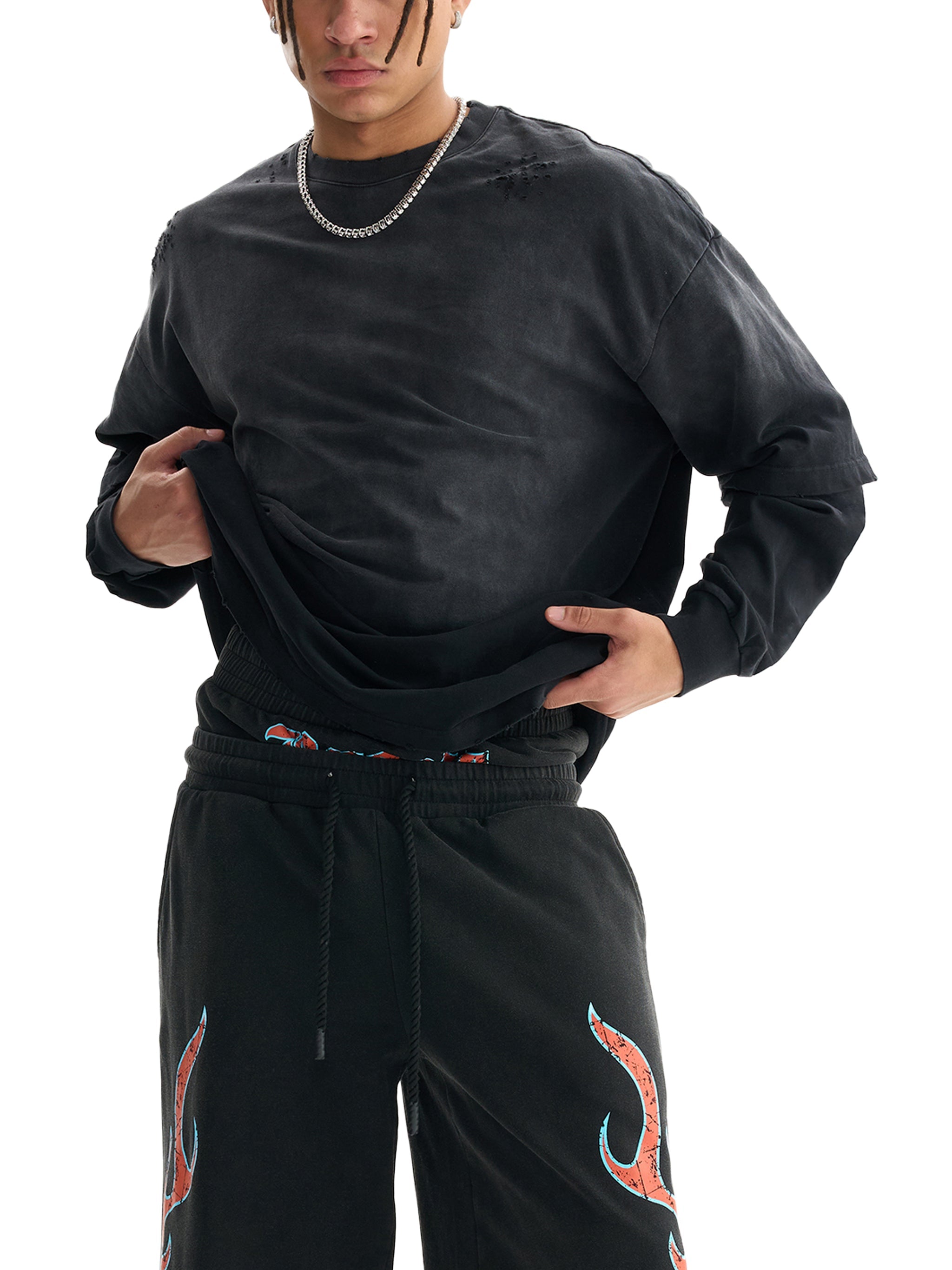 Wolvyn Shadow Sunfade Hand - Frayed Faux Two - Piece T-Shirt - Wolvyn Apparel