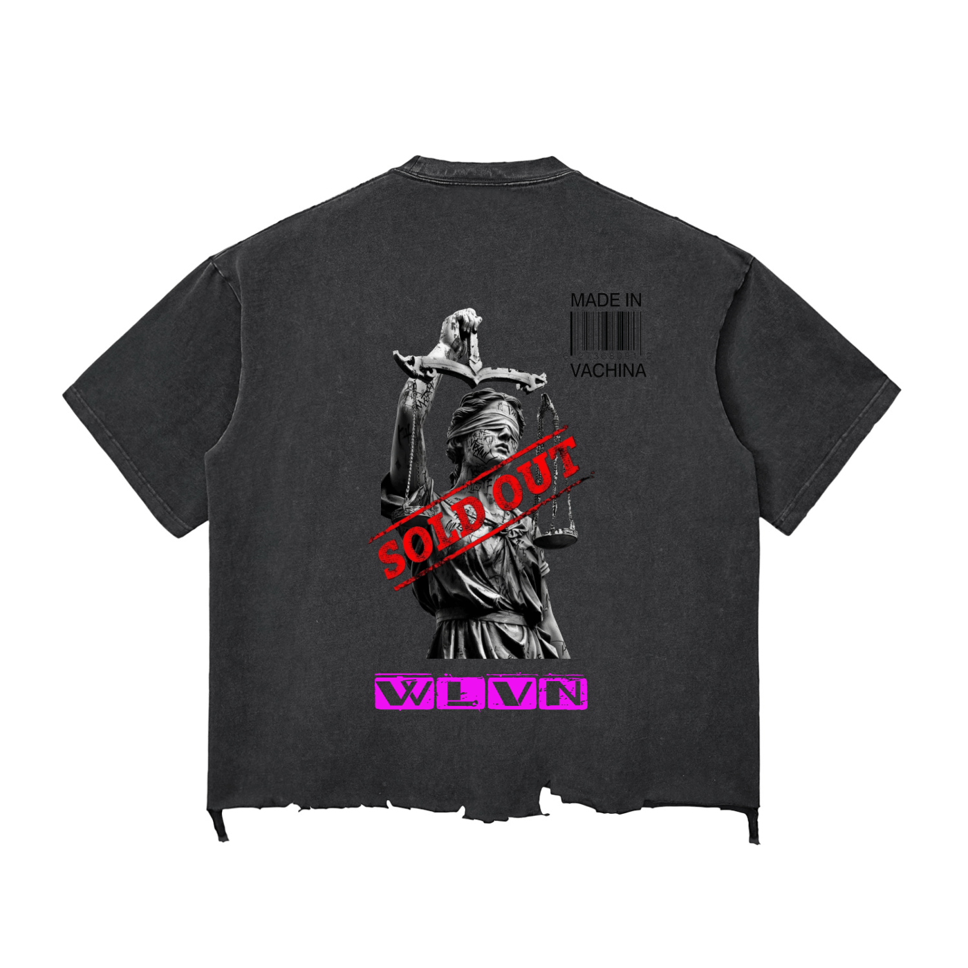 Wolvyn Sold Out Justice Snow Wash Raw - Hem Boxy T-shirt - Wolvyn Apparel