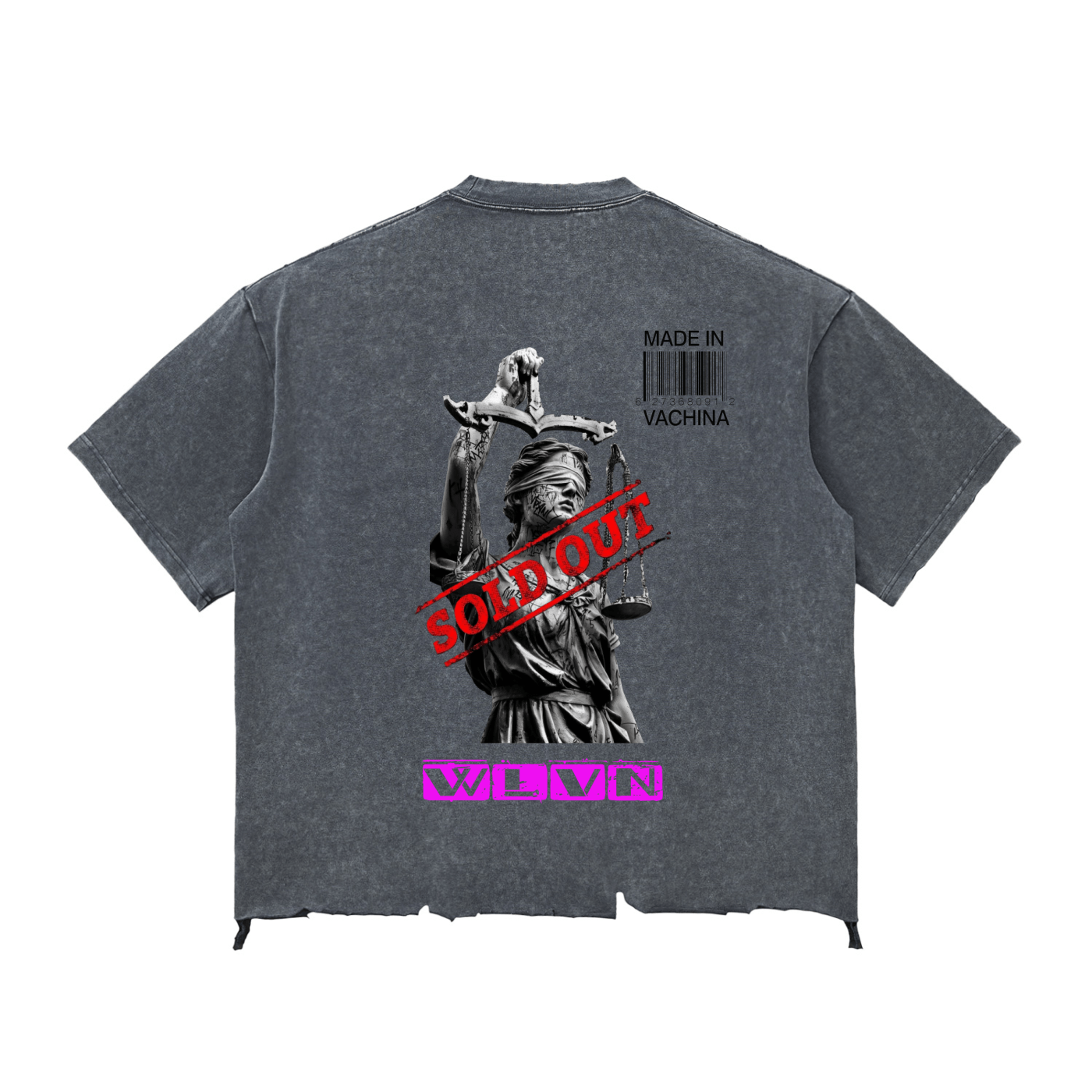 Wolvyn Sold Out Justice Snow Wash Raw - Hem Boxy T-shirt - Wolvyn Apparel