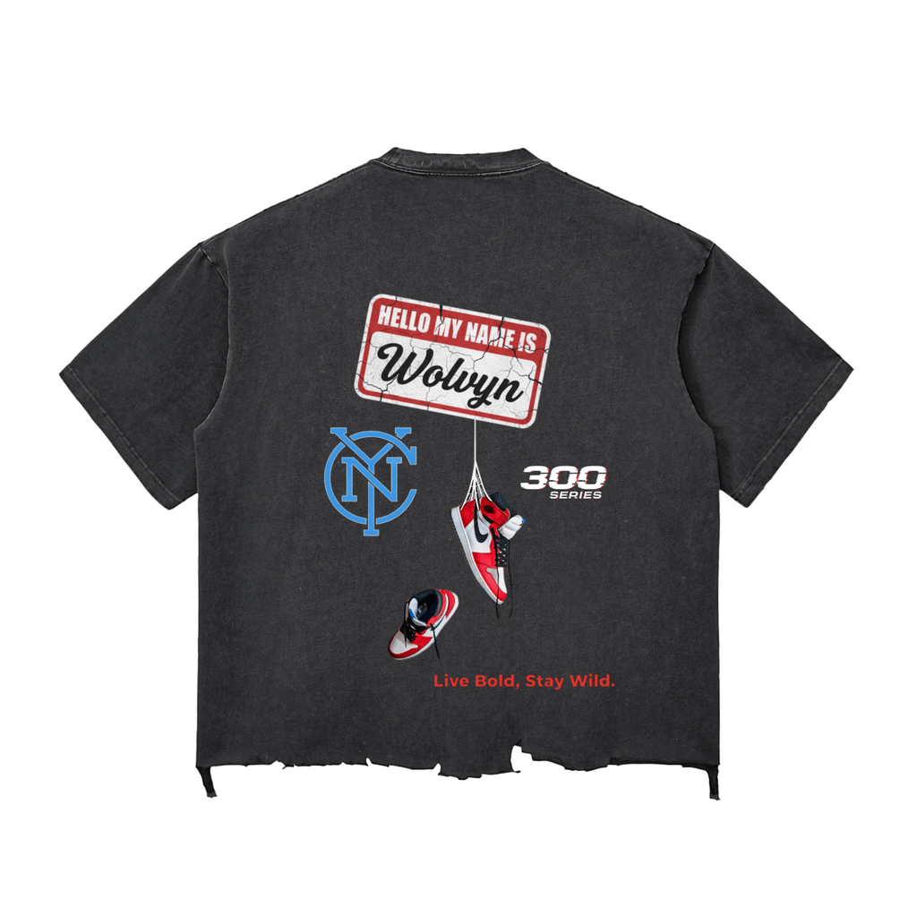 Wolvyn Spidey Snow Wash raw-hem boxy t-shirt 100% cotton 340 g/m² short sleeve drop shoulder round neck