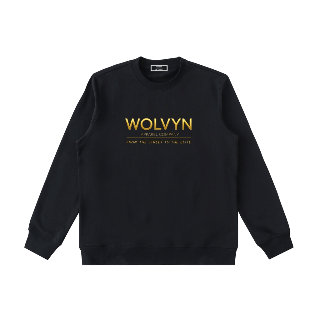 Wolvyn Street to Elite Heavyweight Crewneck unisex loose fit 85% cotton 15% polyester thick round-neck sweatshirt